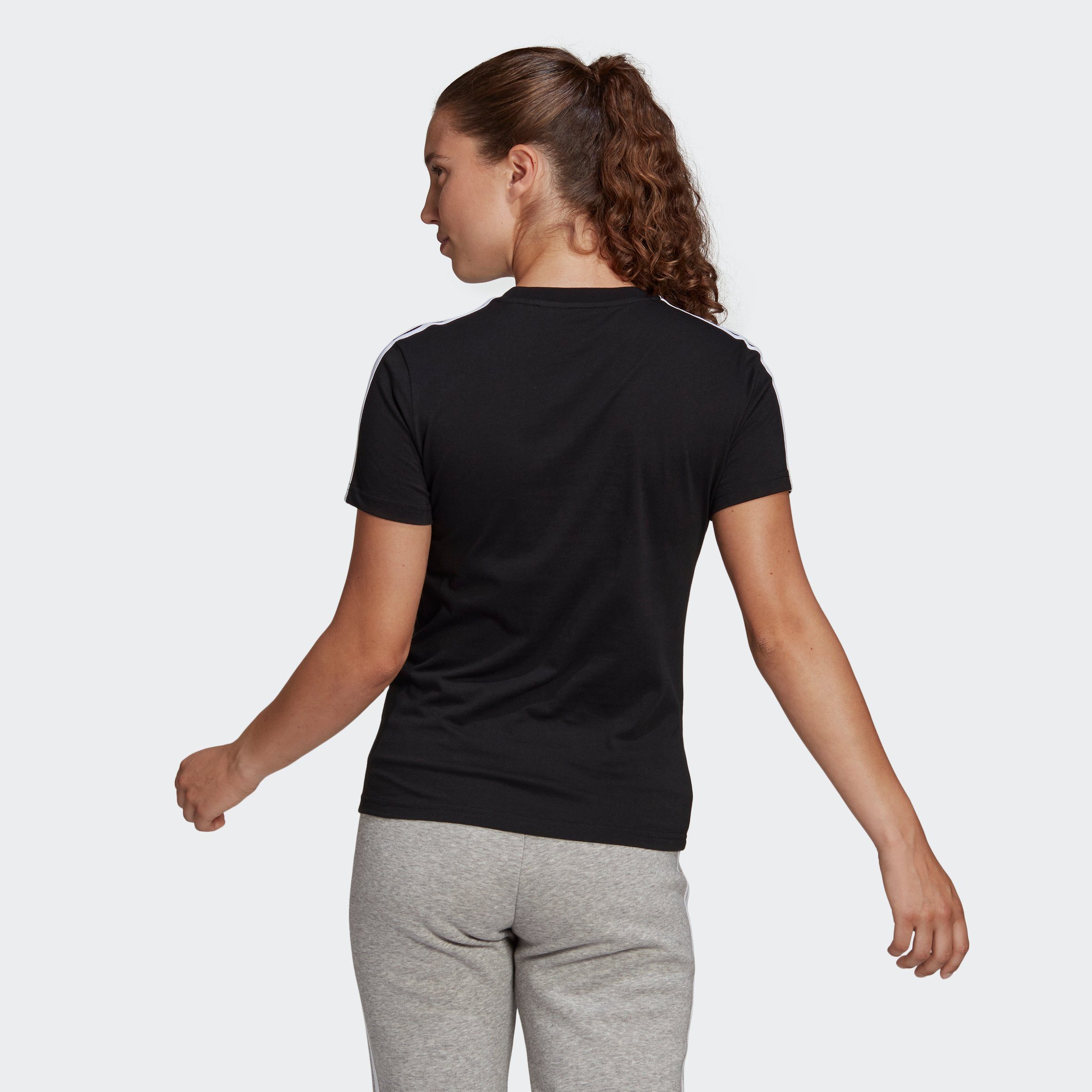 adidas Sportswear T-Shirt / ESSENTIALS LOUNGEWEAR White 3-STREIFEN SLIM Black