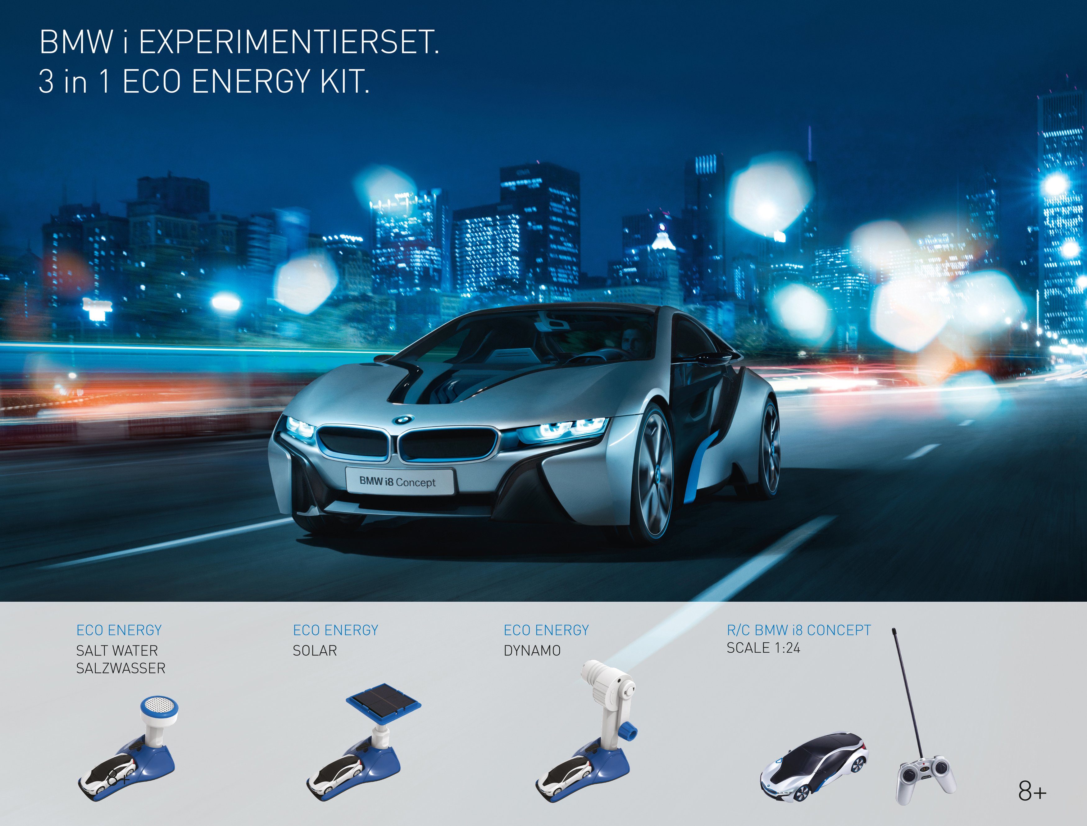 Edu-Toys Green Energy Experiment Kit BMW i RC Car Test Vehicle Dynamo Solar Hydropower (complete experiment set, 18 pieces, What is renewable energy? How does a BMW i8 work?), licensed product of the BMW Group