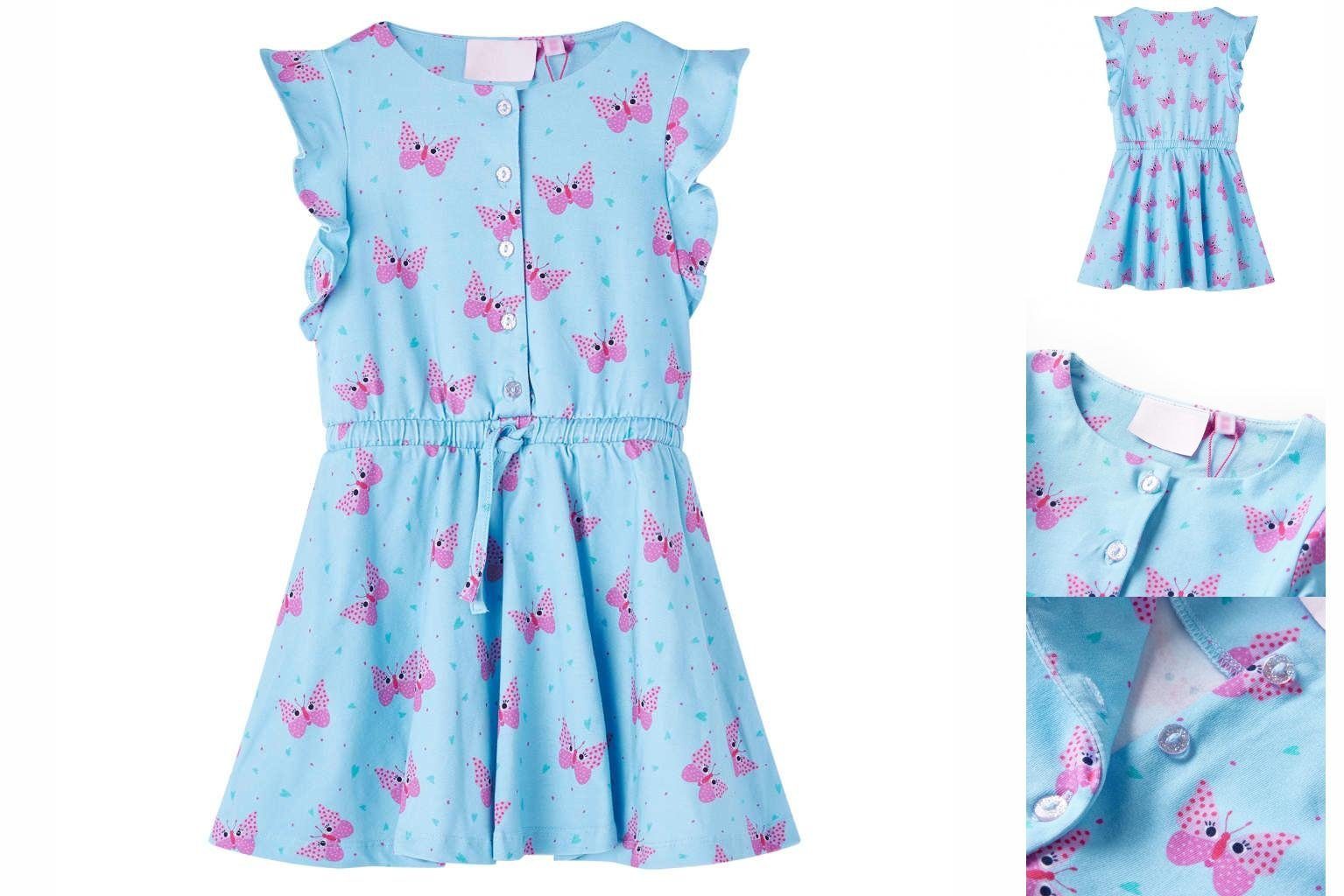 vidaXL A-Linien-Kleid Kinderkleid mit Ärmellos Schmetterling-Muster Blau 140 Knöpfen
