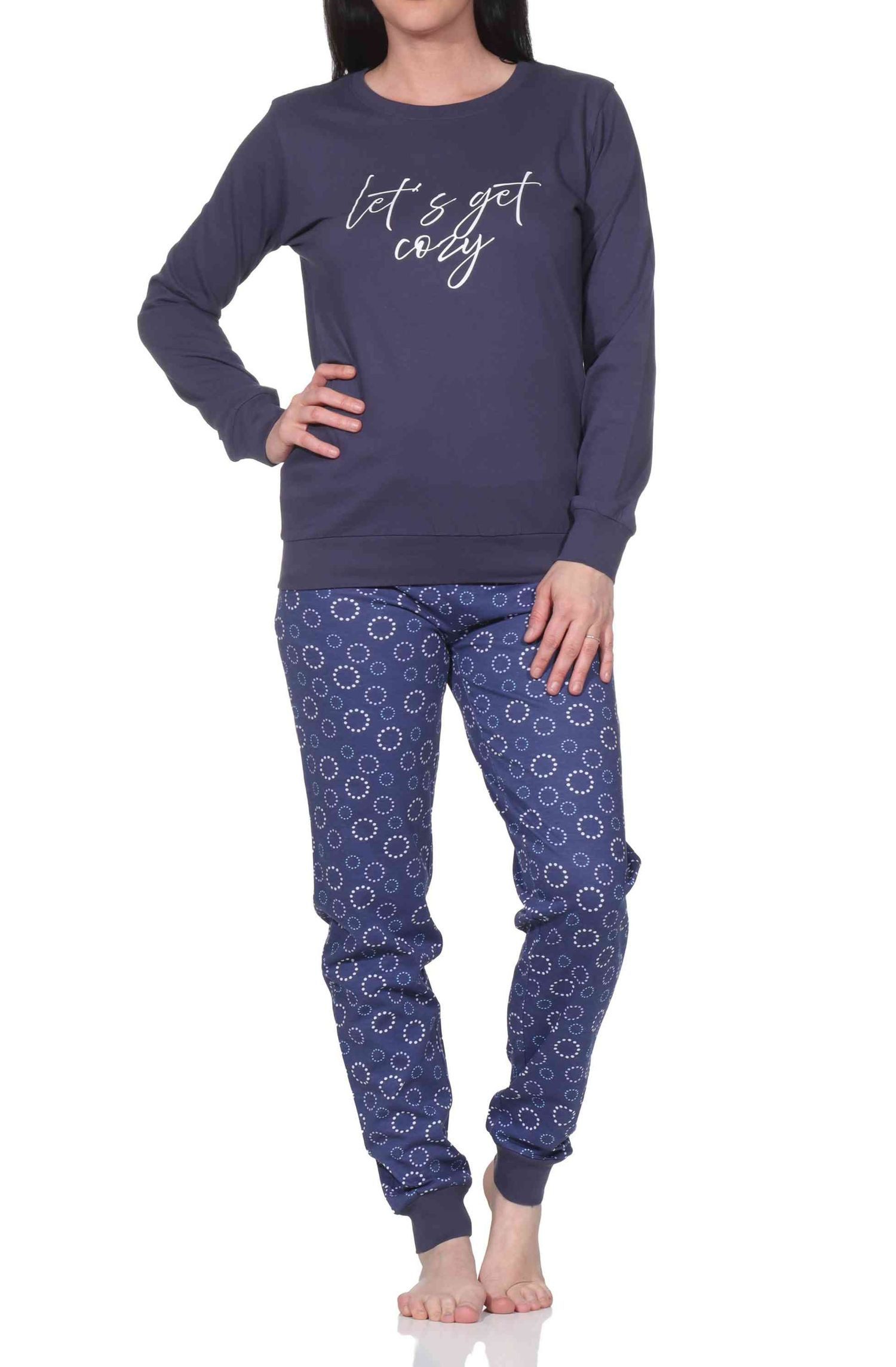 Normann Pyjama Normann Damen langarm Schlafanzug mit Bündchen, Hose in Punkte Design