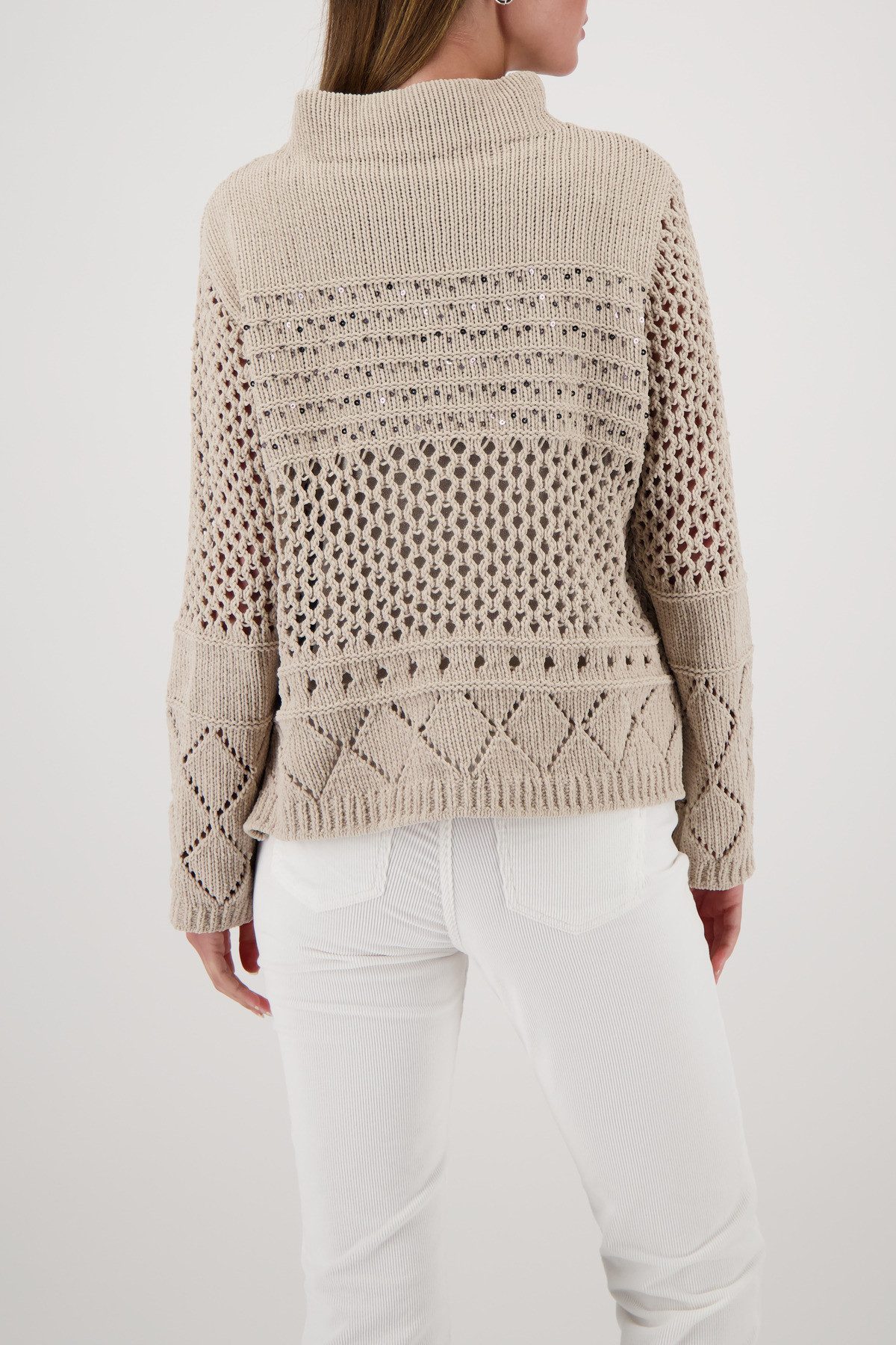 Monari Strickpullover Pullover Chenille Ajour Regular fit mit Stehkragen