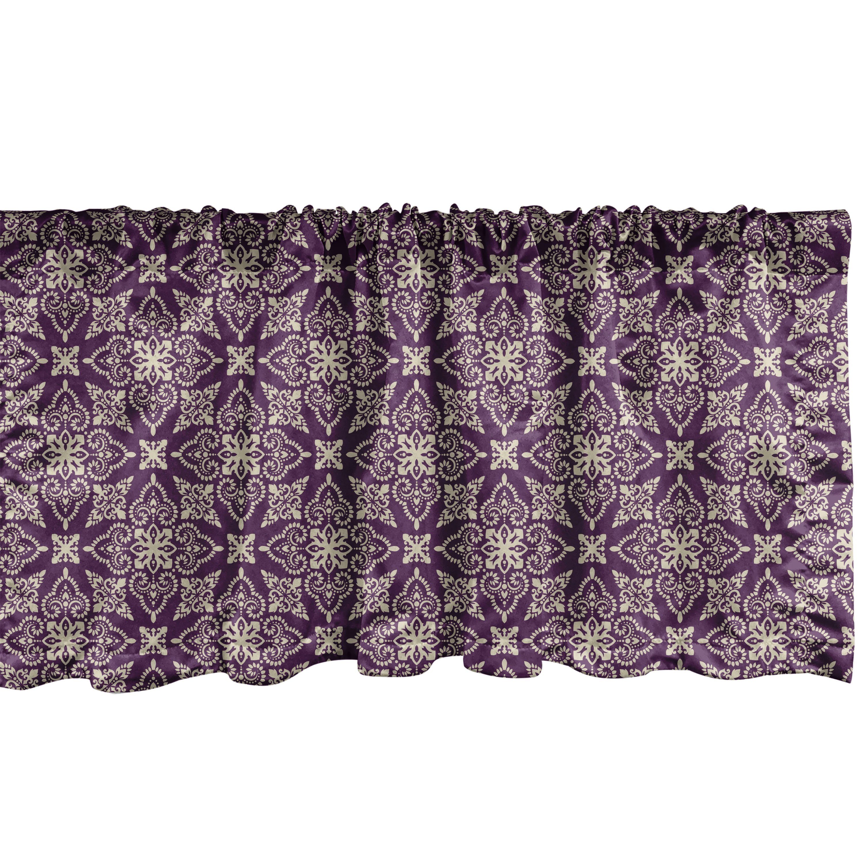 Scheibengardine Vorhang Volant für Küche Schlafzimmer Dekor mit Stangentasche, Abakuhaus, Microfaser, Damast Oriental Floral Curly Motiv