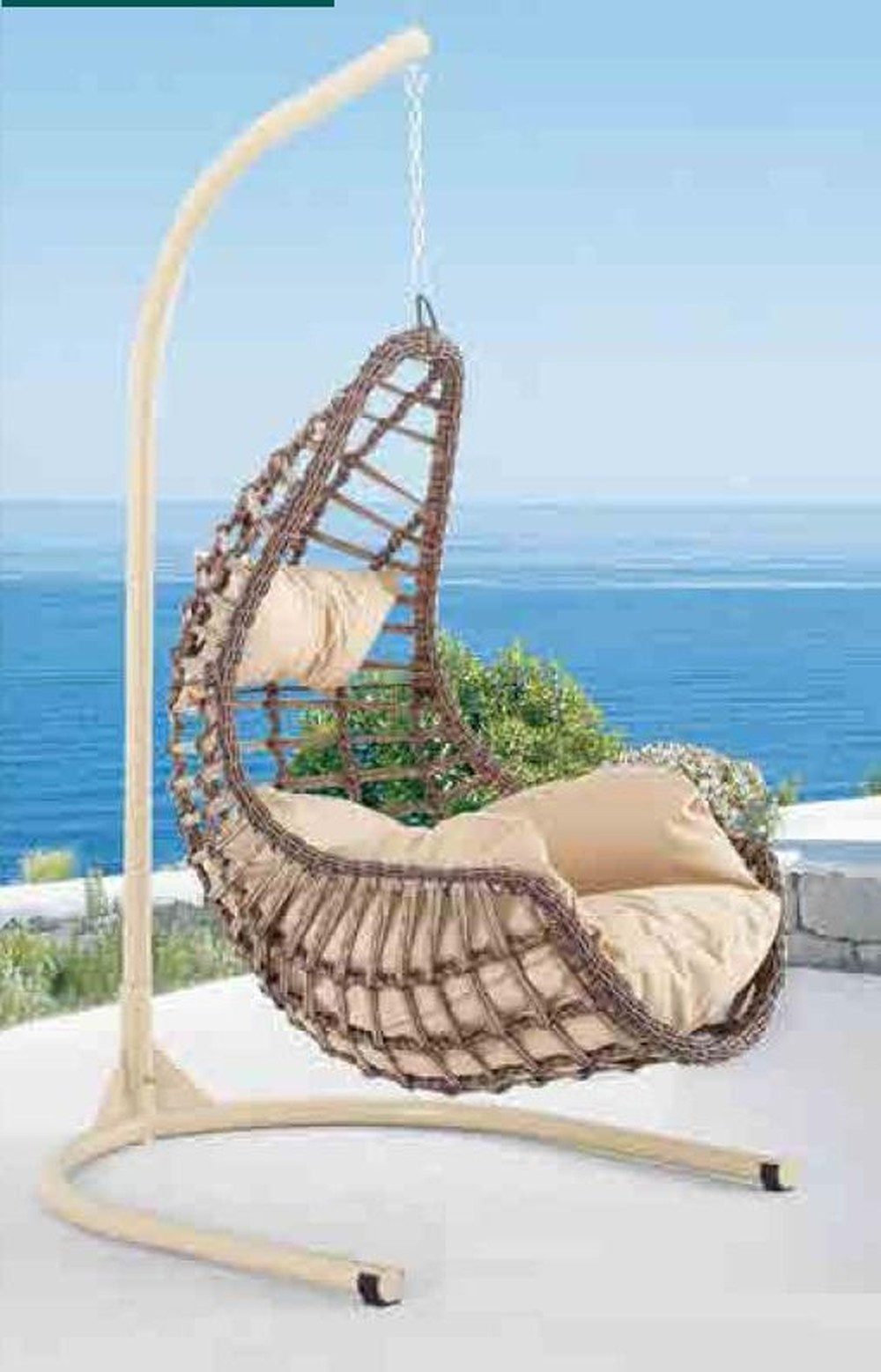 Hängesessel Beiger Hängesessel aus Rattan und Edelstahl für den Garten
