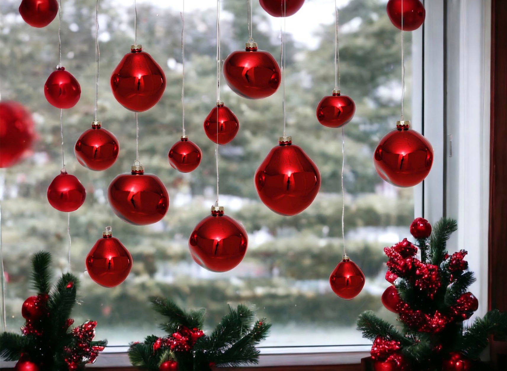 Leonique Weihnachtsbaumkugel Birdelle glänzend, Glas Weihnachtsdeko, ca. aus Christbaumkugeln Ø Kugeln 8 in rot Baumkugeln cm, Form, Christbaumschmuck, (6 St), organische organischer