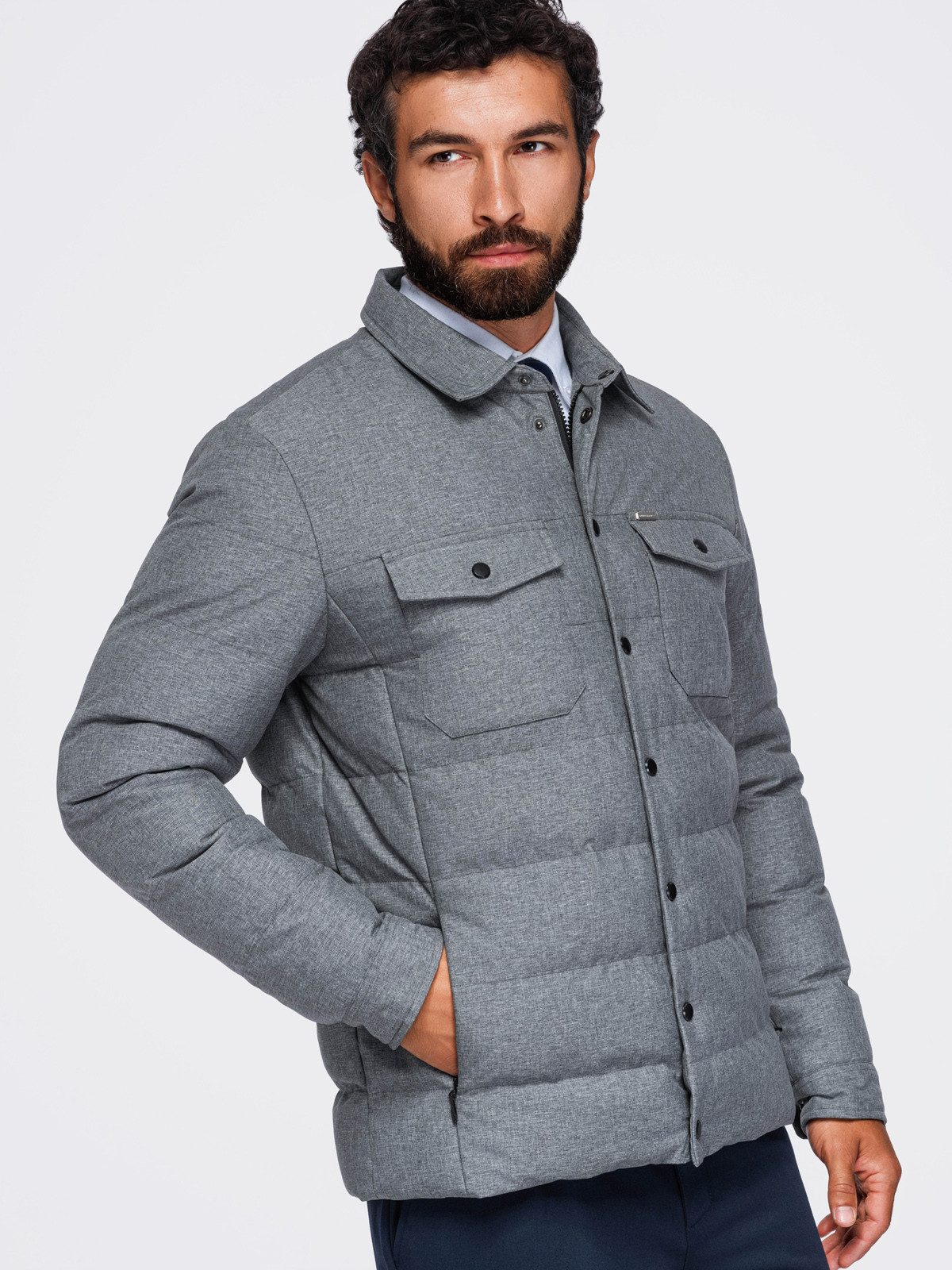 OMBRE Steppjacke Herren Steppjacke mit klassischem Kragen Grau XXL (kein Set, 1-St) in Unifarbe