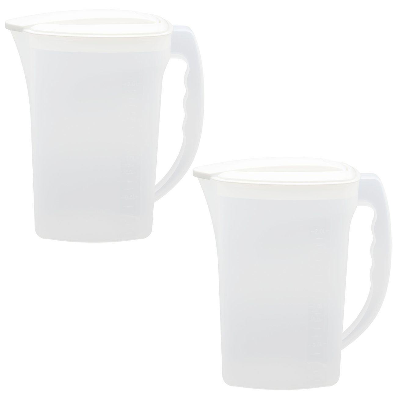 Engelland Wasserkrug Getränkekkrug mit Füllskala und abnehmbarem Deckel, (Vorteils-Set, 2-tlg., 2 Liter Fassungsvermögen je Krug), BPA-frei, frostbeständig, spülmaschinengeeignet, Kühlschrankkrug