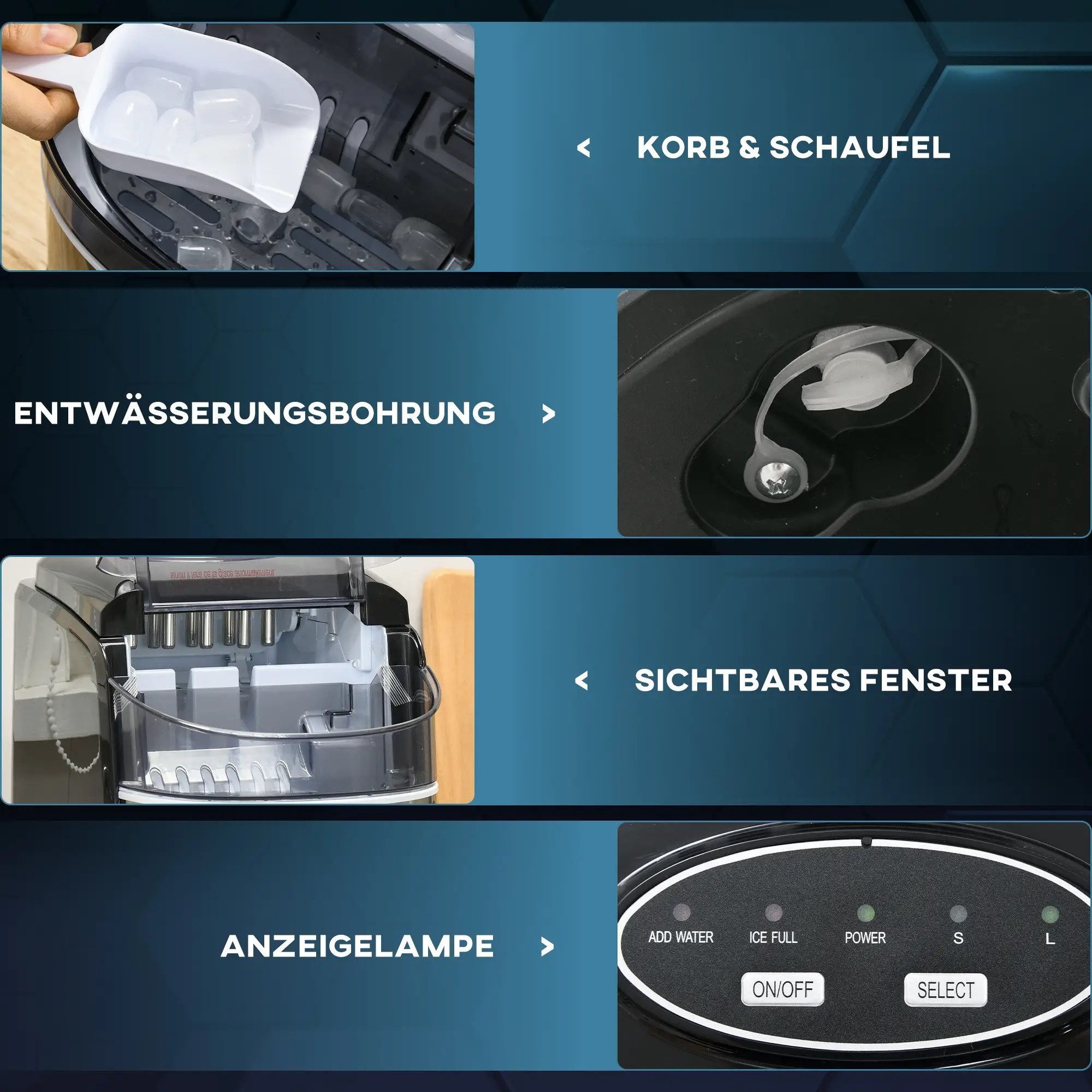 DOPWii Eiswürfelmaschine Eiswürfelmaschine Eiswürfelspender,Ice-Maker,12kg/Tag, 9 Stück/6-12Min, 35,3cm x 24,2cm x 33cm, Kapazität 1.8 Liter, 130 Watt, Silber