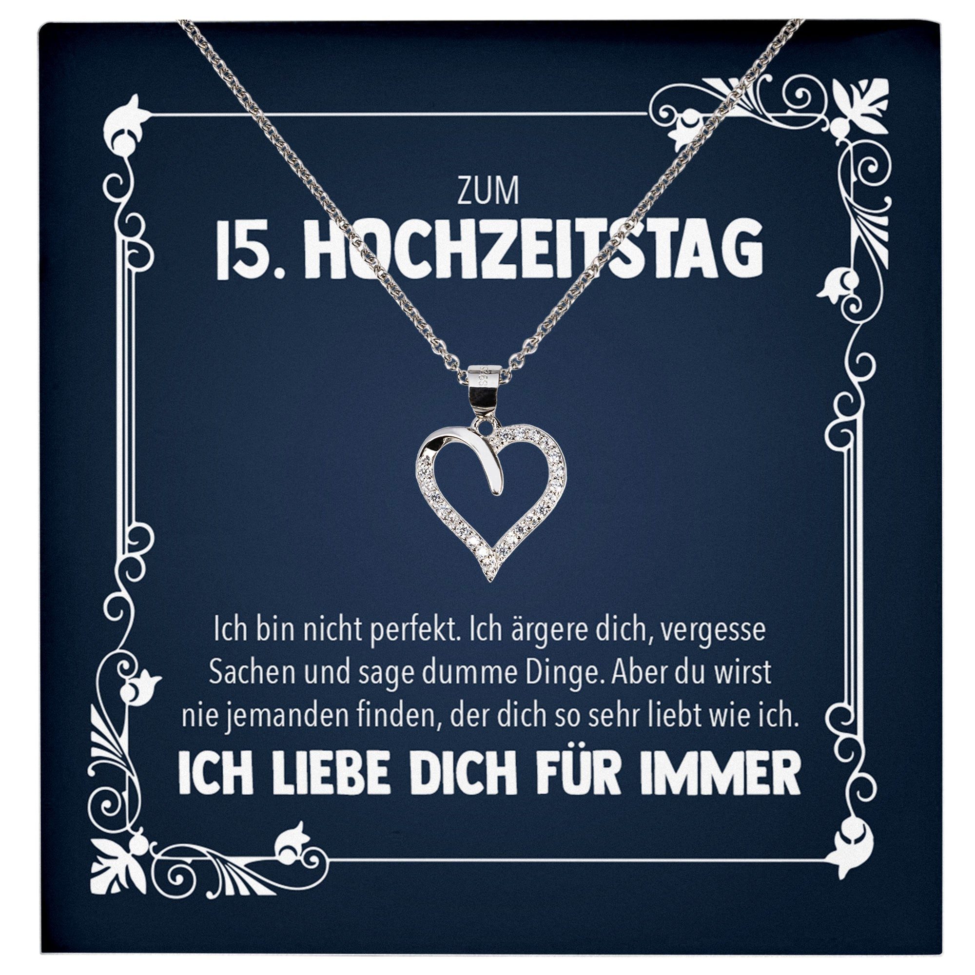22Feels Schmuckset Ehefrau Zum 15. Hochzeitstag Geschenk Ich Liebe Dich Damen Halskette (inkl. Geschenktasche, Karte(n), Poliertuch, Beutel), Echt-Silber 925/000, Karte Made In Germany