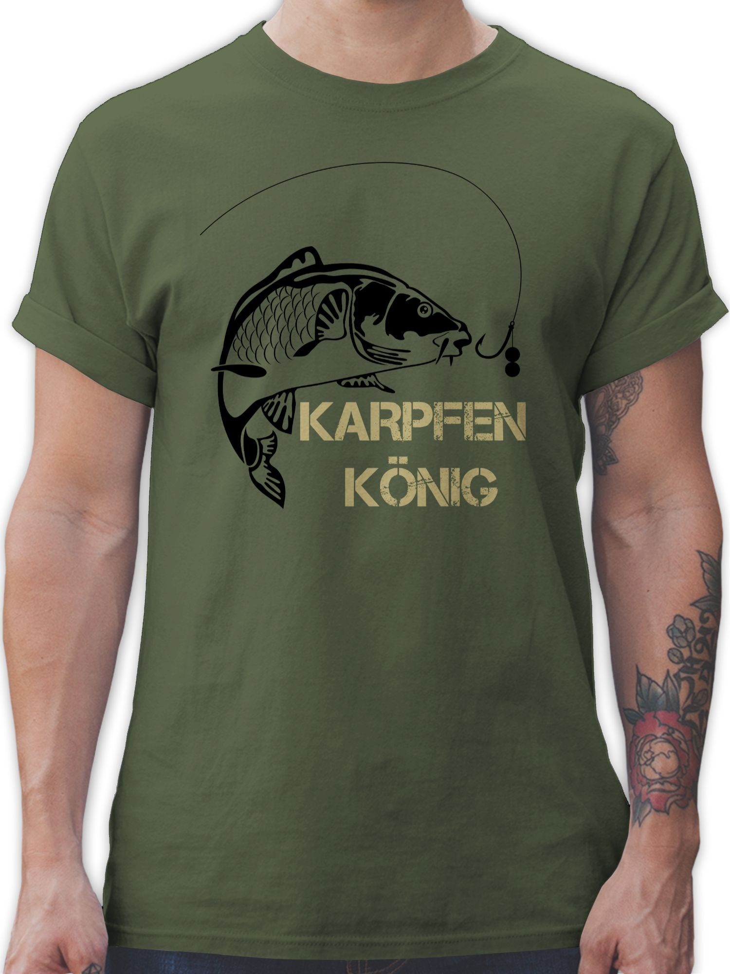 Geschenke T-Shirt Karpfen Shirtracer Army Grün Angler König 1