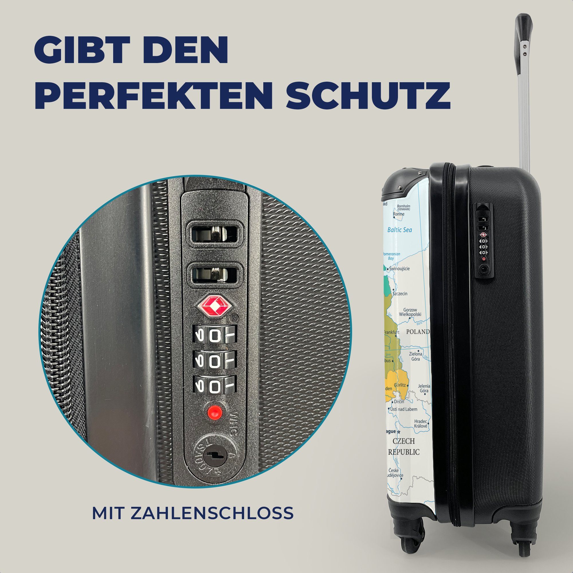 mit MuchoWow Reisetasche Handgepäck von Rollen, rollen, Ferien, für Deutschland, Reisekoffer Trolley, Handgepäckkoffer 4 Karte Detaillierte