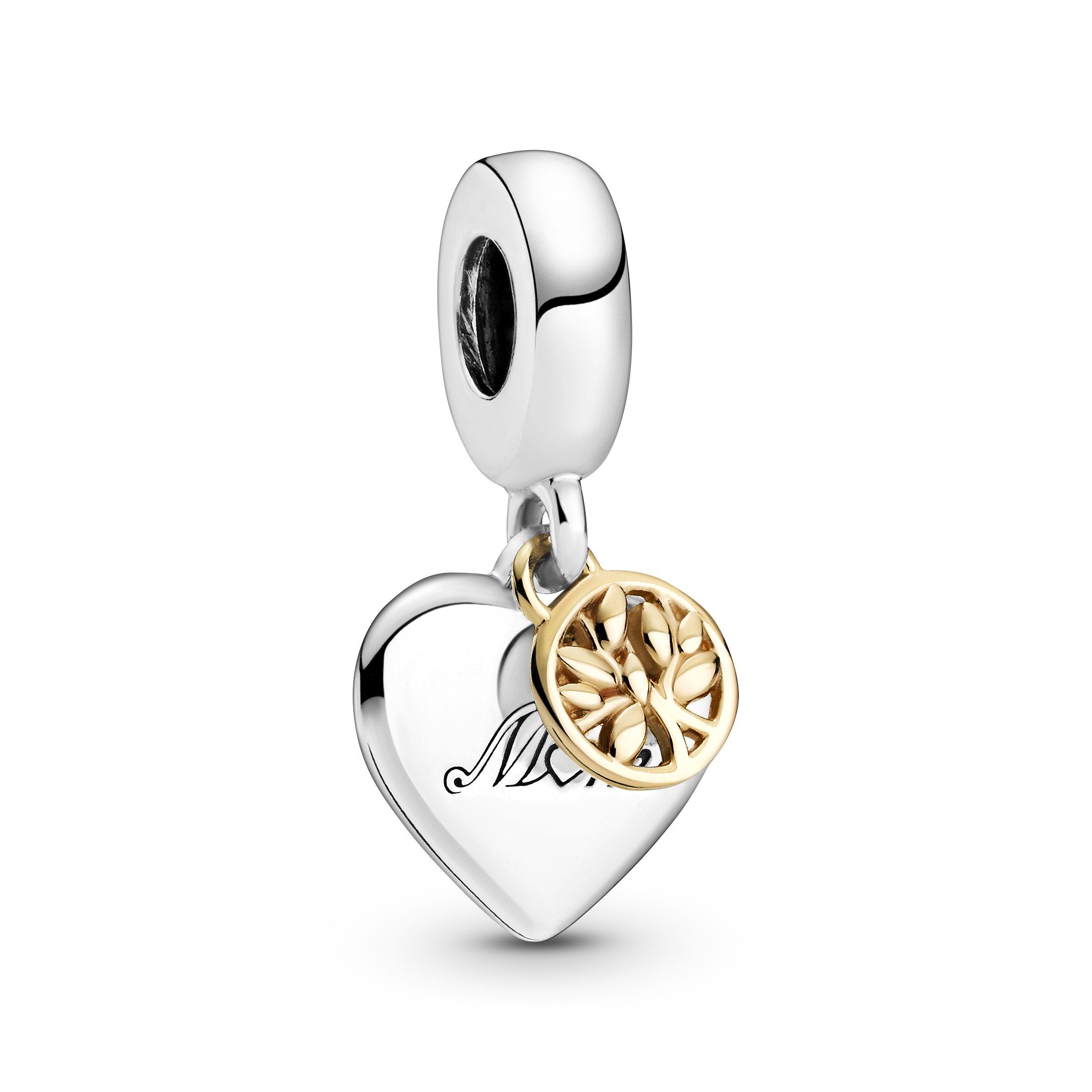 Pandora Bead 799366C00 Charm-Anhänger Zweifarbiger Stammbaum Herz Mum  Silber Gold