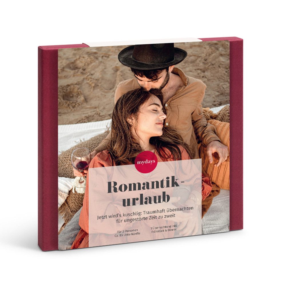 mydays Erlebnisgutschein Geschenkbox Romantikurlaub, 1 Uebernachtung inkl. Fruehstueck und Dinner – Die perfekte Wohlfuehl…