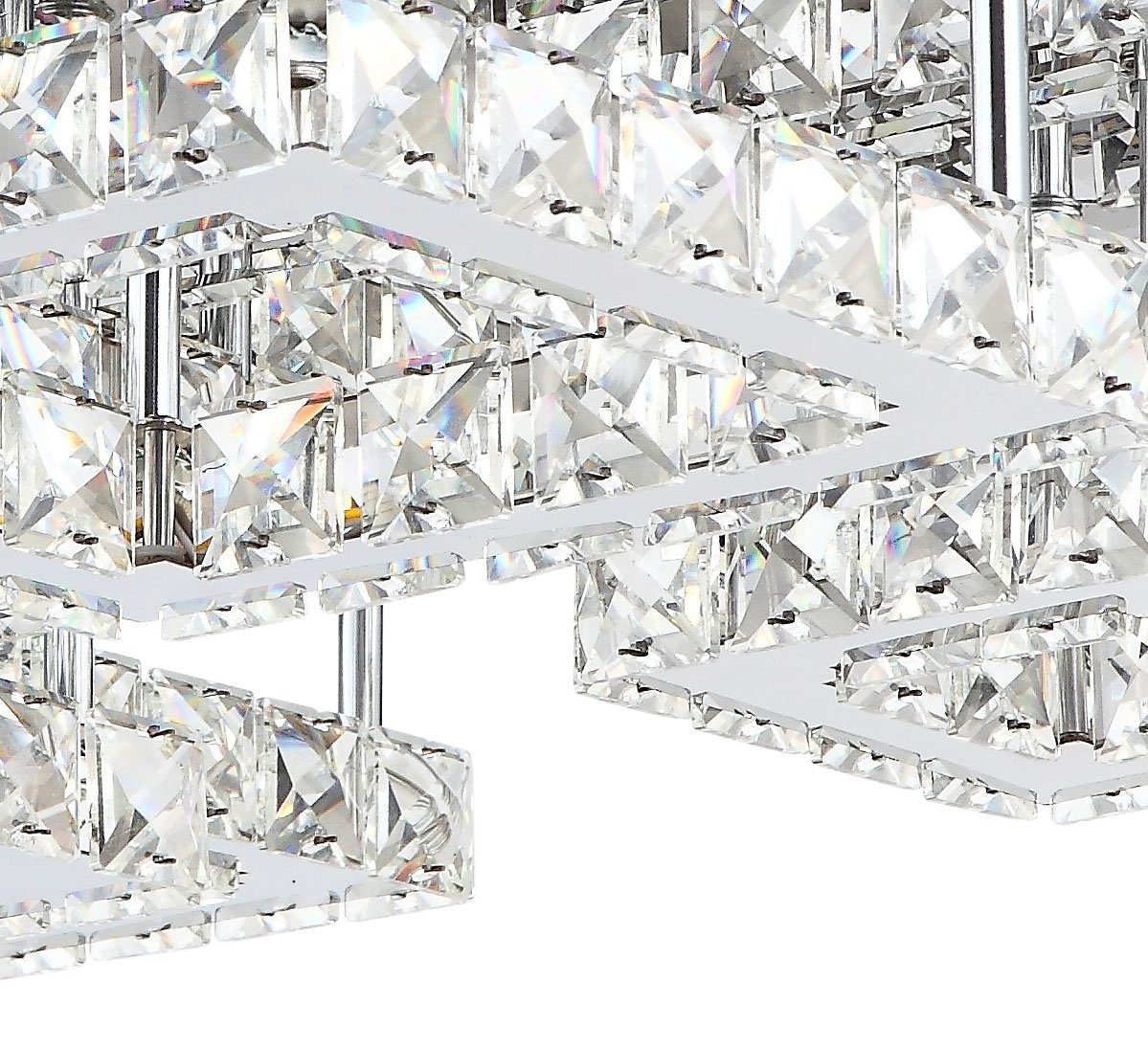 und XL inkl. Modern Dimmbar 58W, Design Lewima Speicherfunktion Glas verspiegelt, einstellbar, Deckenleuchte Fernbedienung Warmweiß / 60x60cm »REDIG«, Silber Kaltweiß Luxus Kristall Deckenlampe LED