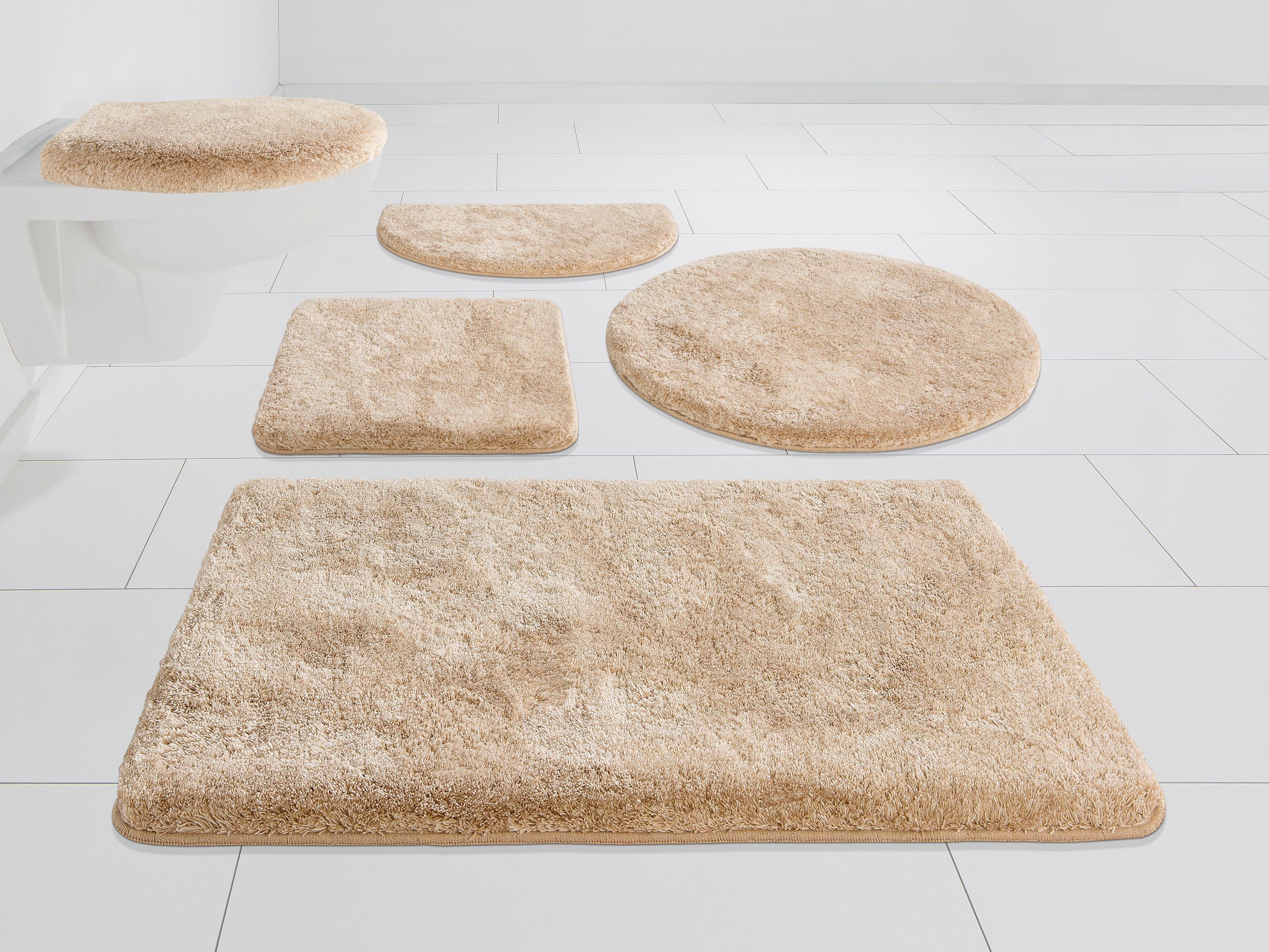 Grund Badematte Melos, Badvorleger, Badezimmer Teppich, sehr weich, Höhe 27 mm, rutschhemmend beschichtet, fußbodenheizungsgeeignet, Kunstfaser, rechteckig, 3-tlg. Stand-WC Set, melierte Optik, sehr weicher Flor, Melange-Effekt, Made in Europe