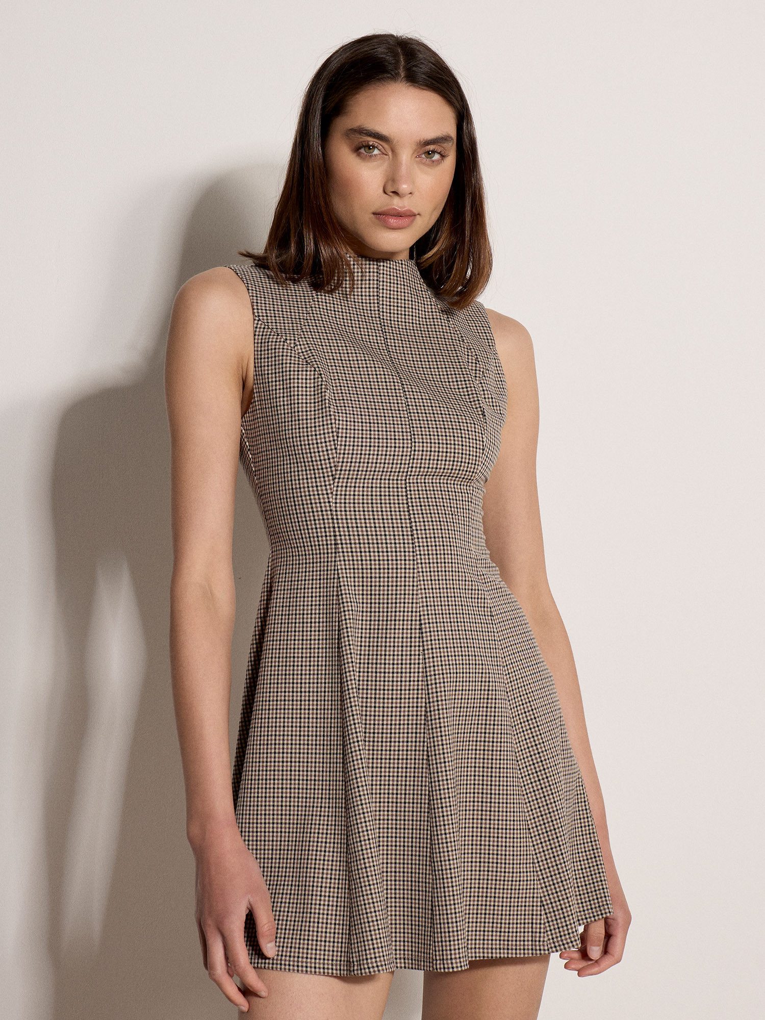 Apricot Minikleid Kurzes Karokleid mit Plissee