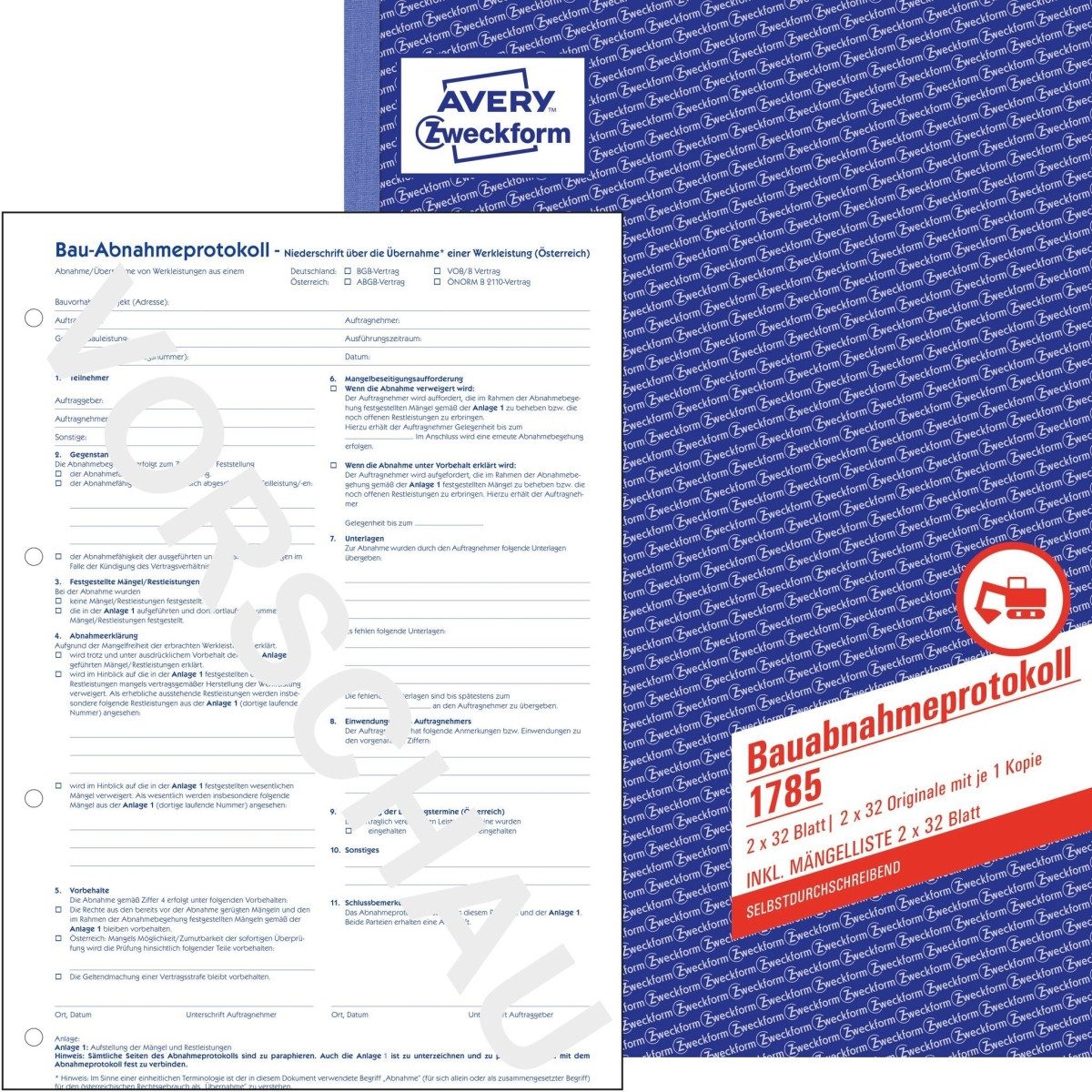 Formularblock Bauabnahmeprotokoll A4 selbstdurchschreibend 2x32 Blatt