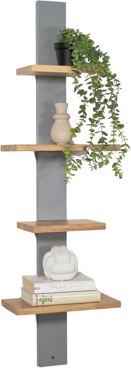 Stelby Wandregal Schweberegal mit 4 Ebenen – Rustikales Wandregal aus Holz, Packung, Wandregal im Modernen-Design, platzsparend & vielseitig einsetzbar