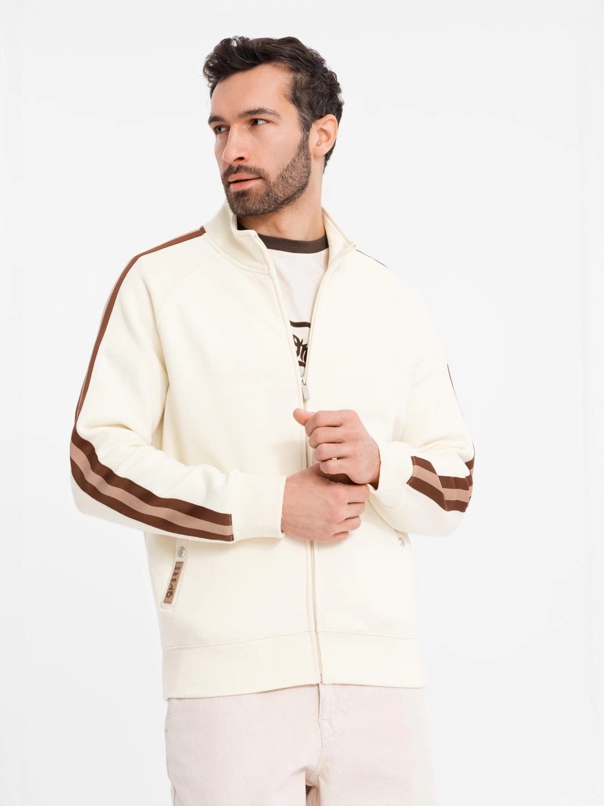 Sweatjacke Herrensweatshirt mit hohem Kragen und Streifen