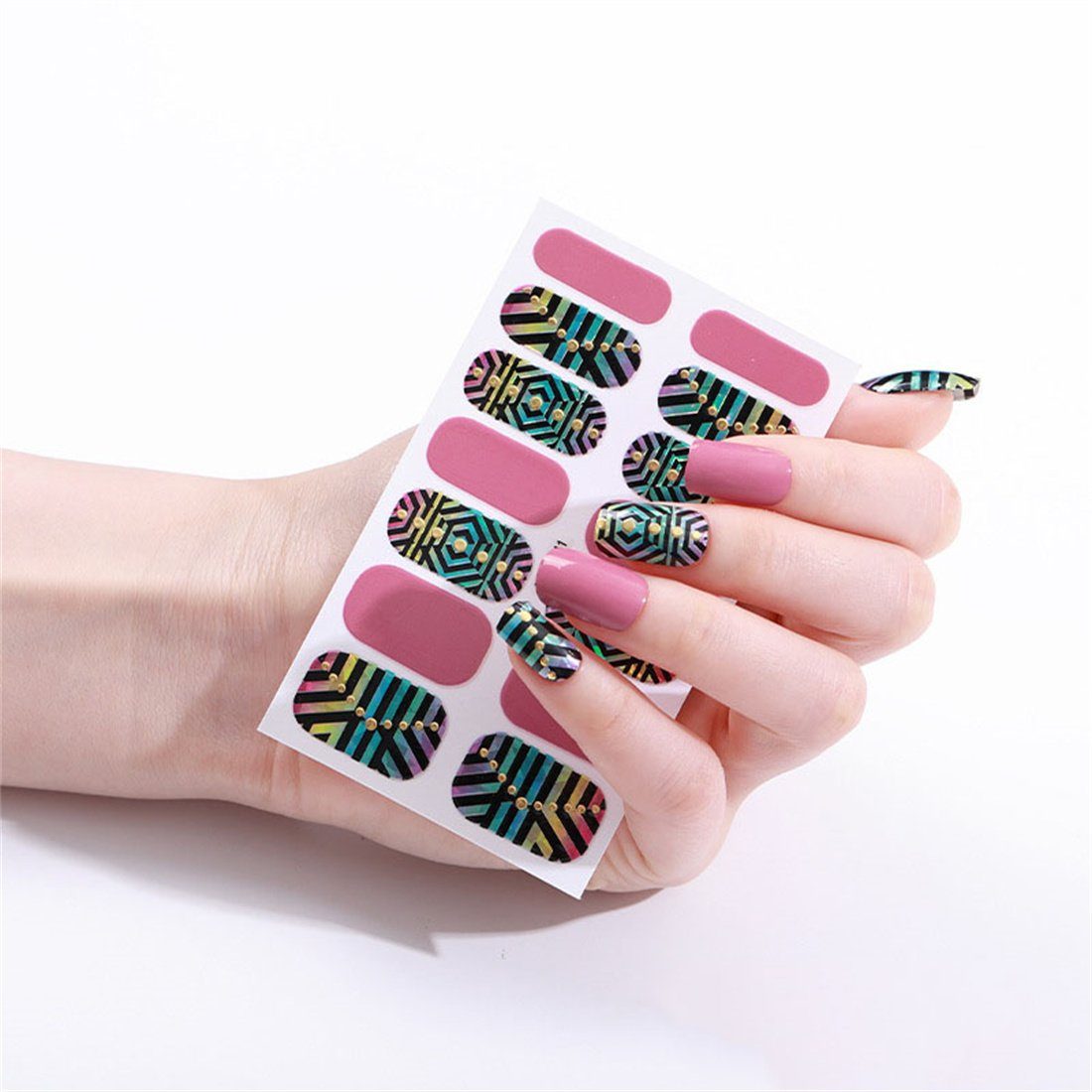 Set, 10-teiliges Nageldesign 3D Zubehör gestreifte Zubehör Nagelsticker Nailart Set KSYLH