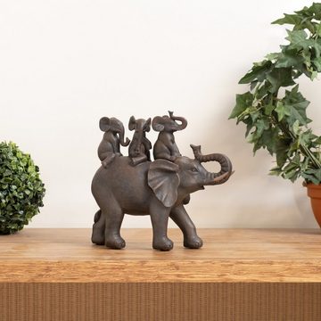 Moritz Dekofigur Deko-Figur Elefantenfamilie Kinder sitzen auf Rücken aus Polyresin, Dekofigur aus Polyresin Dekoelement Dekoration Figuren