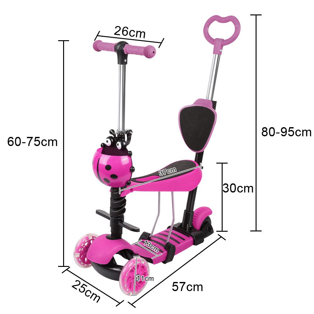 JEOBEST Scooter 3-in-1 Kinderroller mit Rückenlehne & Abnehmbarem Sitz, Höhenverstellbarer 3-Rad-Tretroller ab 2 Jahre – Bild 3 von 5