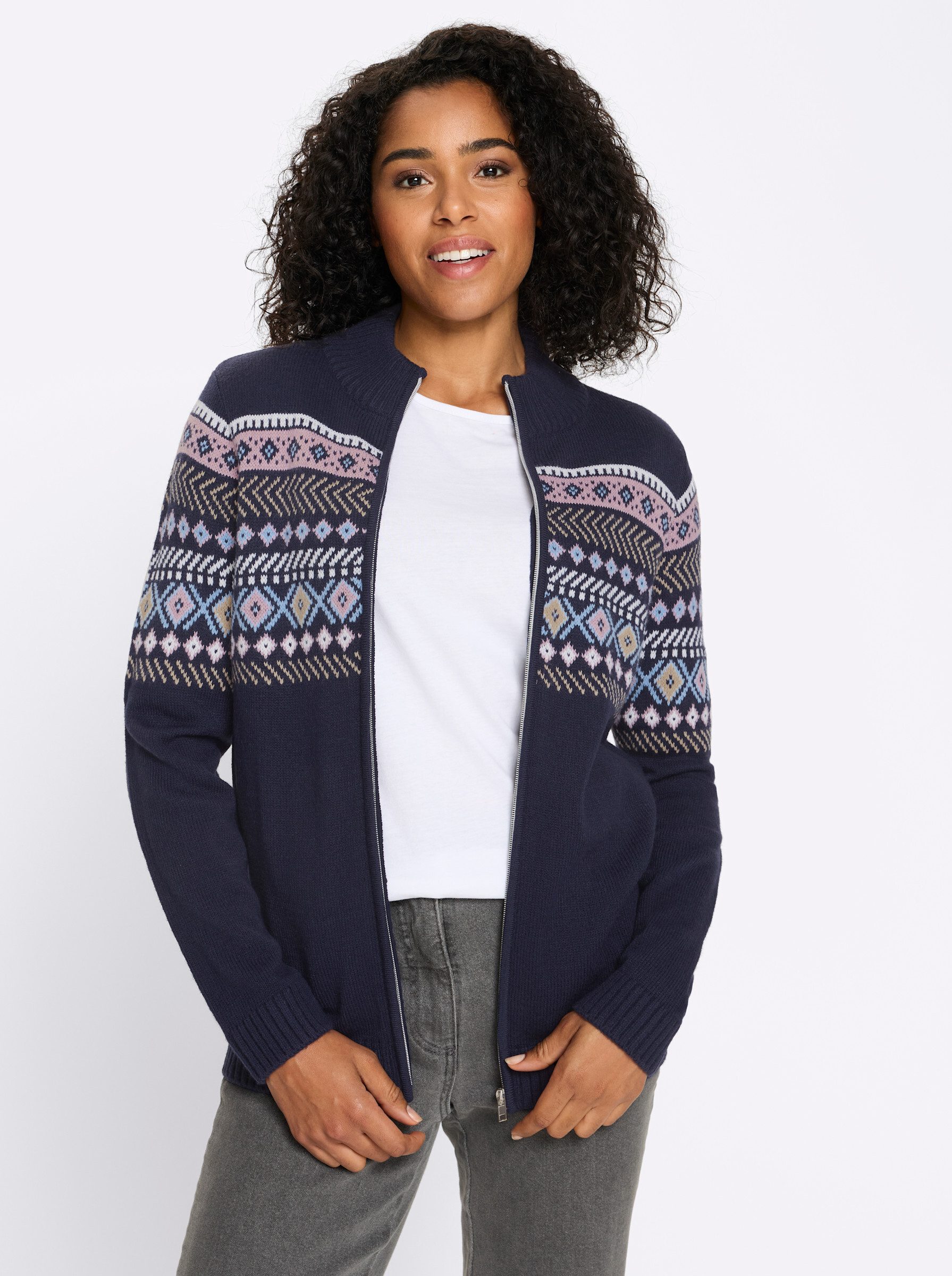 Sieh an! Strickjacke Strickjacke Langarm Jacquard
