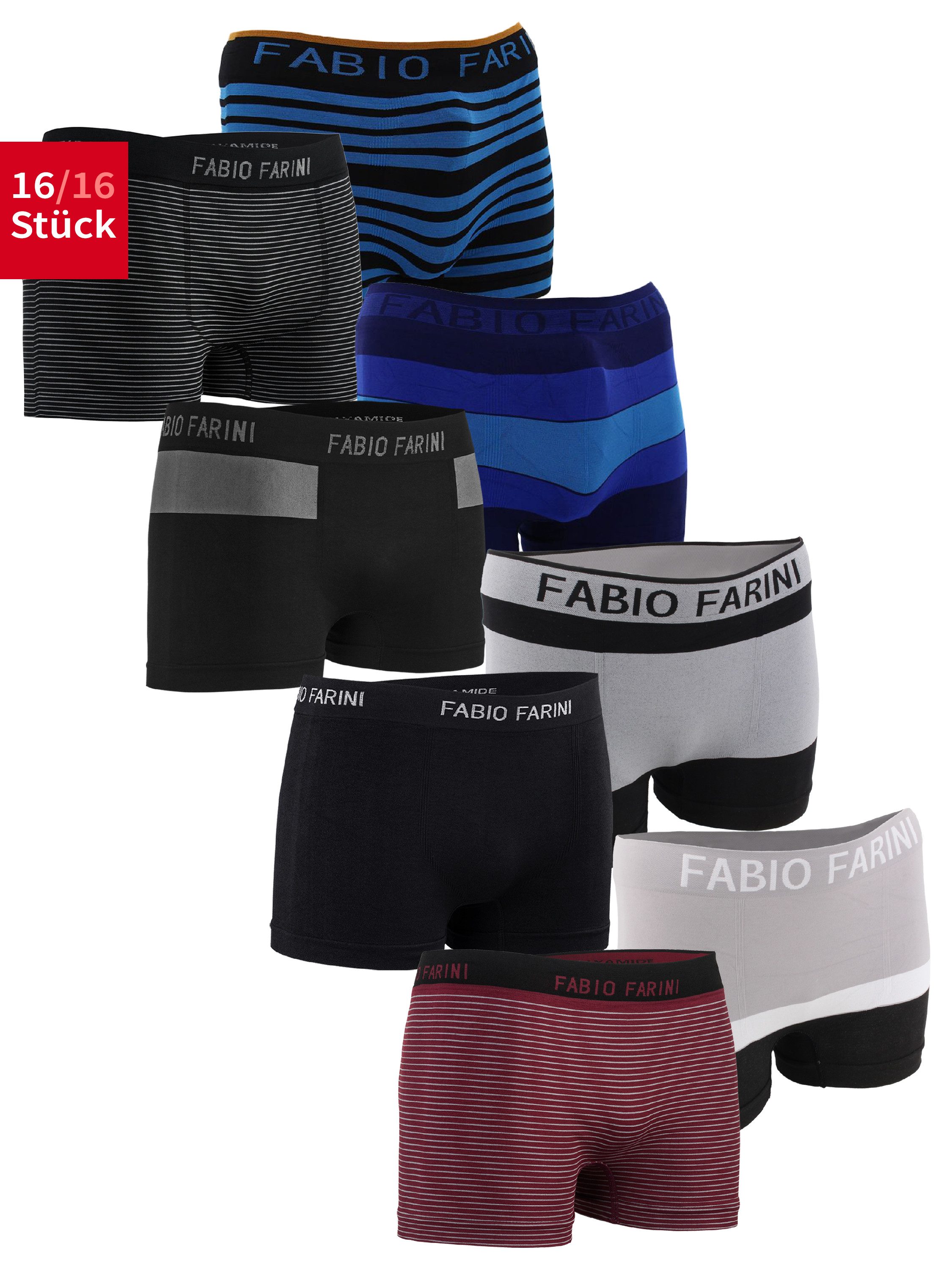 Fabio Farini Boxershorts Herren Retroshorts - Mehrpack aus weicher Microfaser (16-St) im sportlichen Look mit Logo-Bund, zufällig ausgewählte Farben