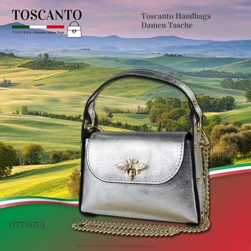 Toscanto Umhängetasche Toscanto Damen Umhängetasche Leder Tasche (Umhängetasche), Damen Umhängetasche Leder, silber, Größe ca. 19cm