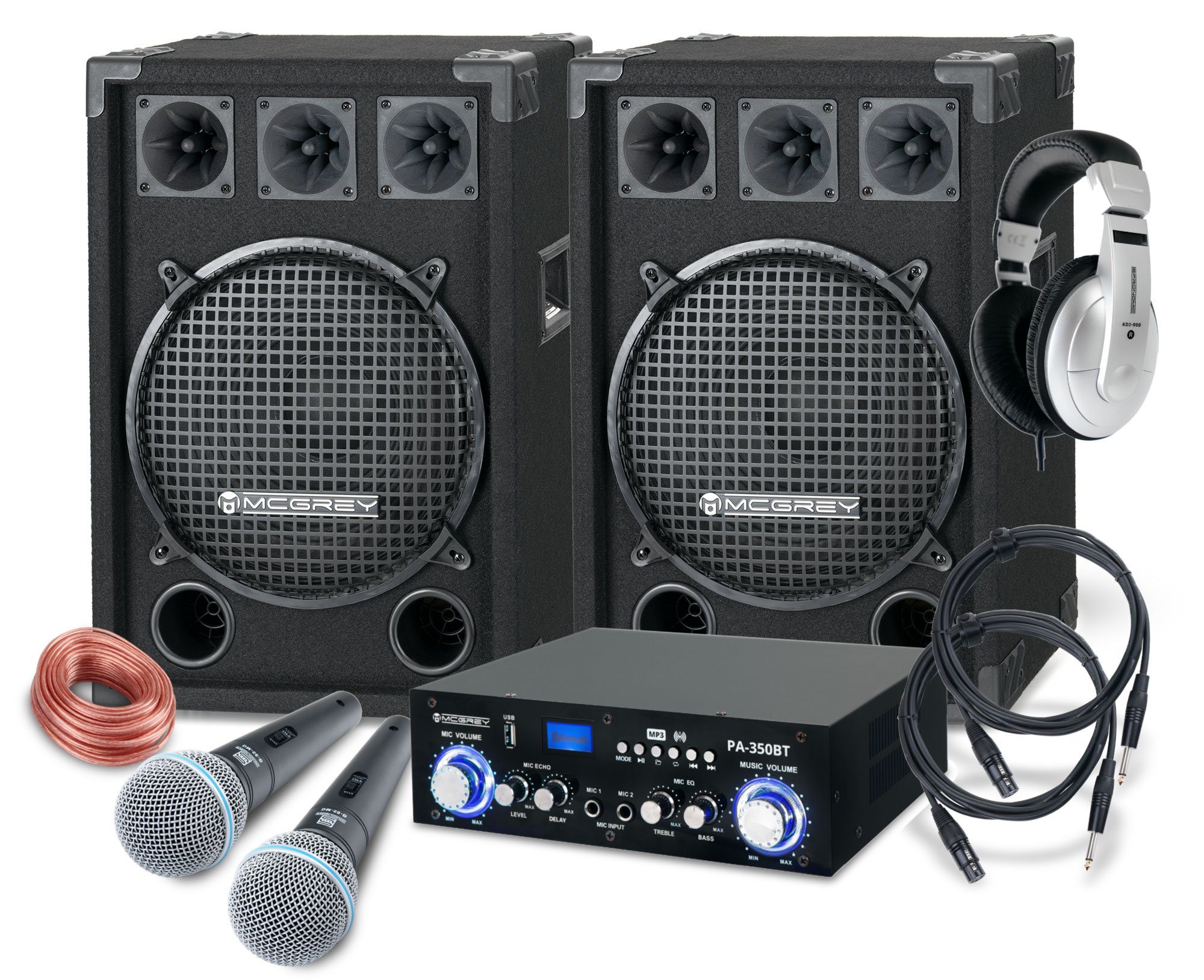 - Mikrofone) & Karaoke (Bluetooth, DJ W, 2-Wege (12 Party-Lautsprecher Partyboxen Subwoofer Anlage Komplettset 600 zoll) Endstufe inkl. McGrey PA