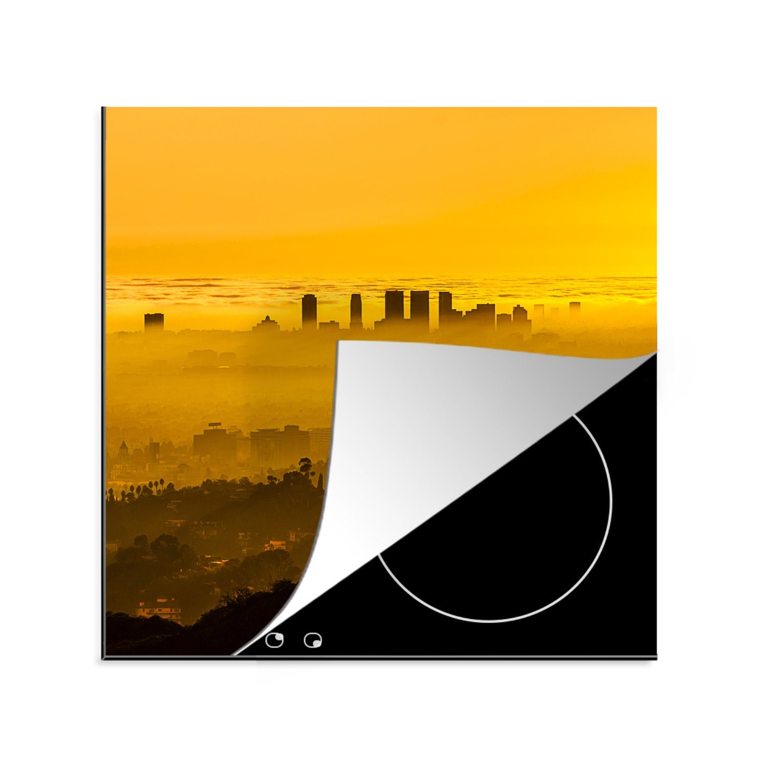 Gelb, Angeles tlg), Ceranfeldabdeckung, cm, für - Nebel 78x78 Los Vinyl, Arbeitsplatte Herdblende-/Abdeckplatte MuchoWow - (1 küche