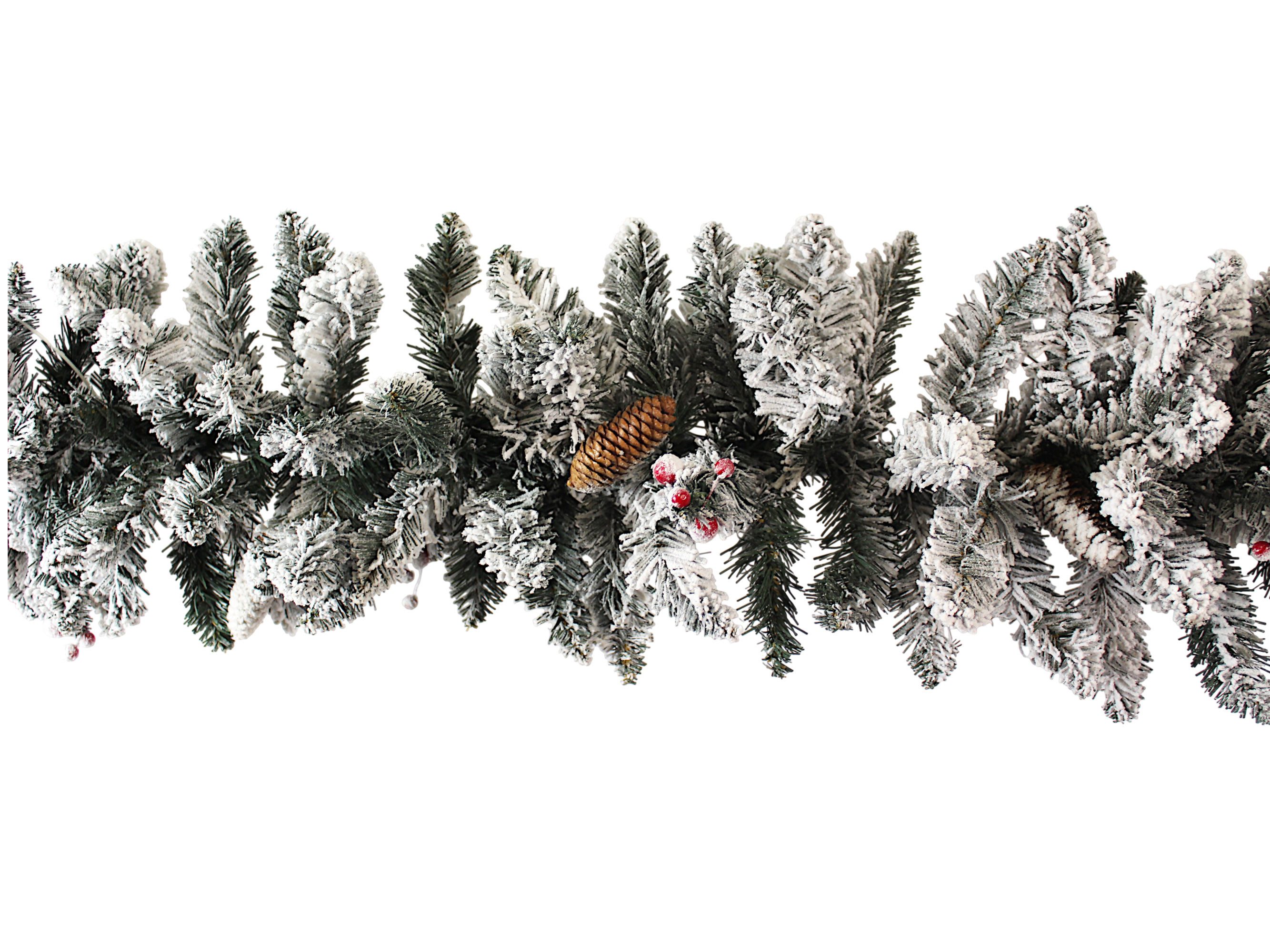 Kunstgirlande Tannengirlande 270 cm mit Kunstschnee, Zapfen & roten Beeren Tanne, Arnusa, Höhe 270 cm, Weihnachtsgirlande Schnee Weihnachtsdeko