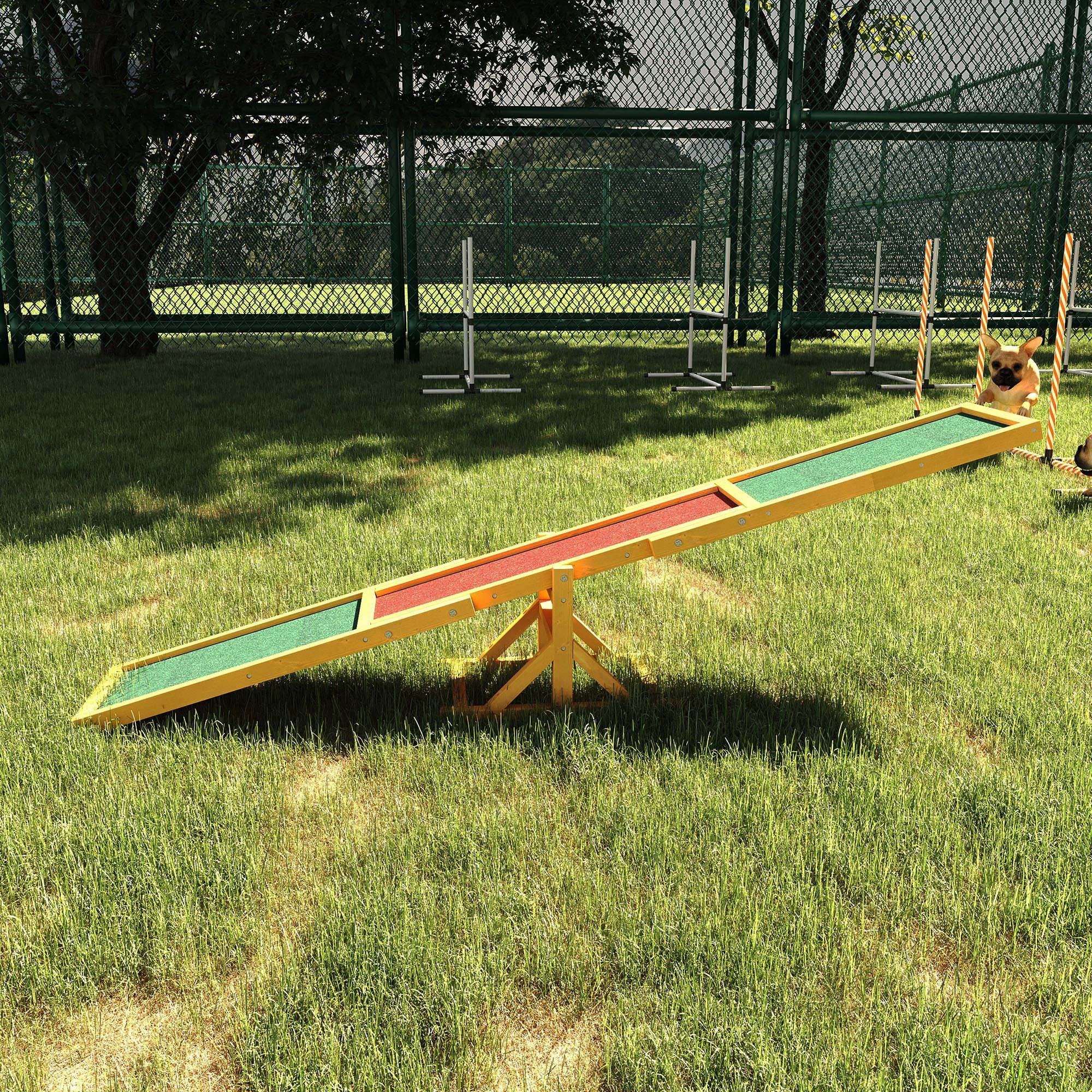 PawHut Agility-Hürde Hundewippe, Rutschfest Hunde Rampe, wetterfest Balance, Naturholz, Tanne, Haustier-Wipptier (1-tlg) für große Hunde 180 x 30 x 30 cm