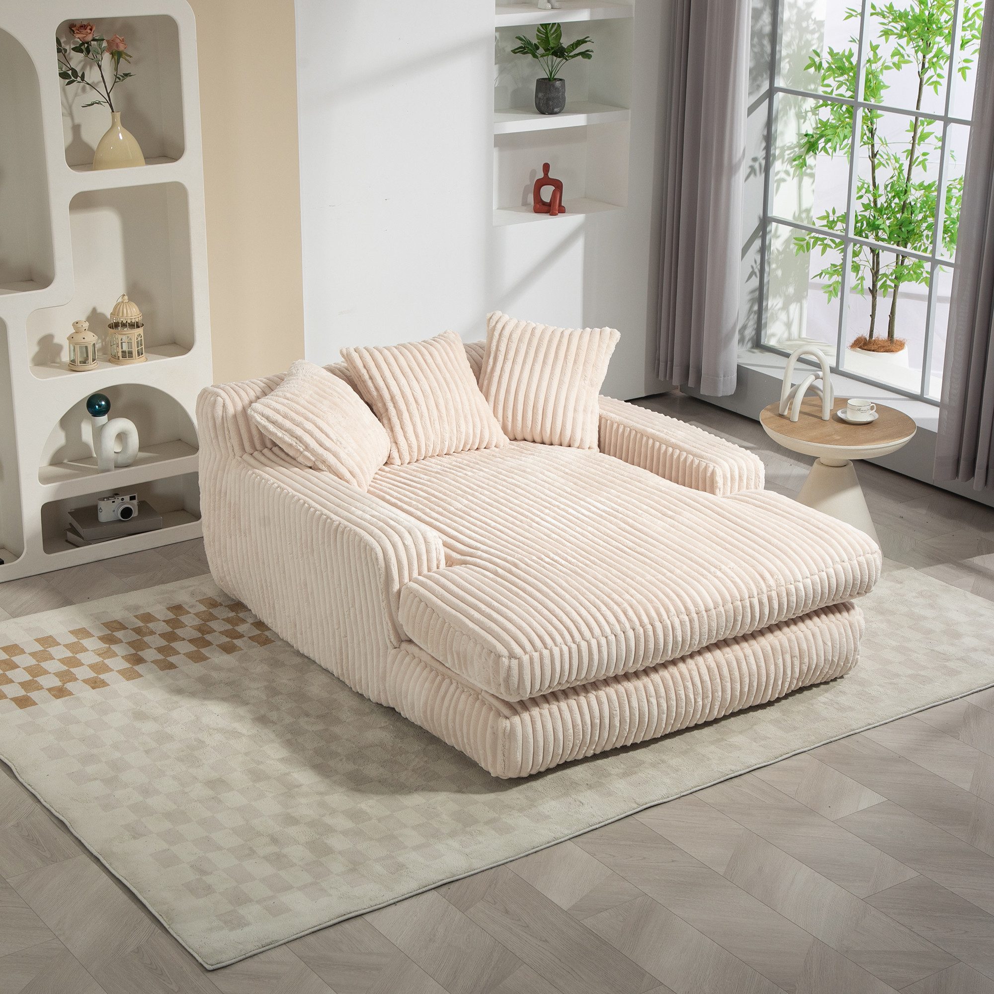KLAM HOME Schlafsofa Modernes Cord-Schlafsofa Cloud Couch mit 3 Kissen, Luxus Sitzmöbel mit 150kg Belastbarkeit und ergonomischem Design, Bequemes Einzelsitz-Bodensofa für Wohnzimmer und Büro