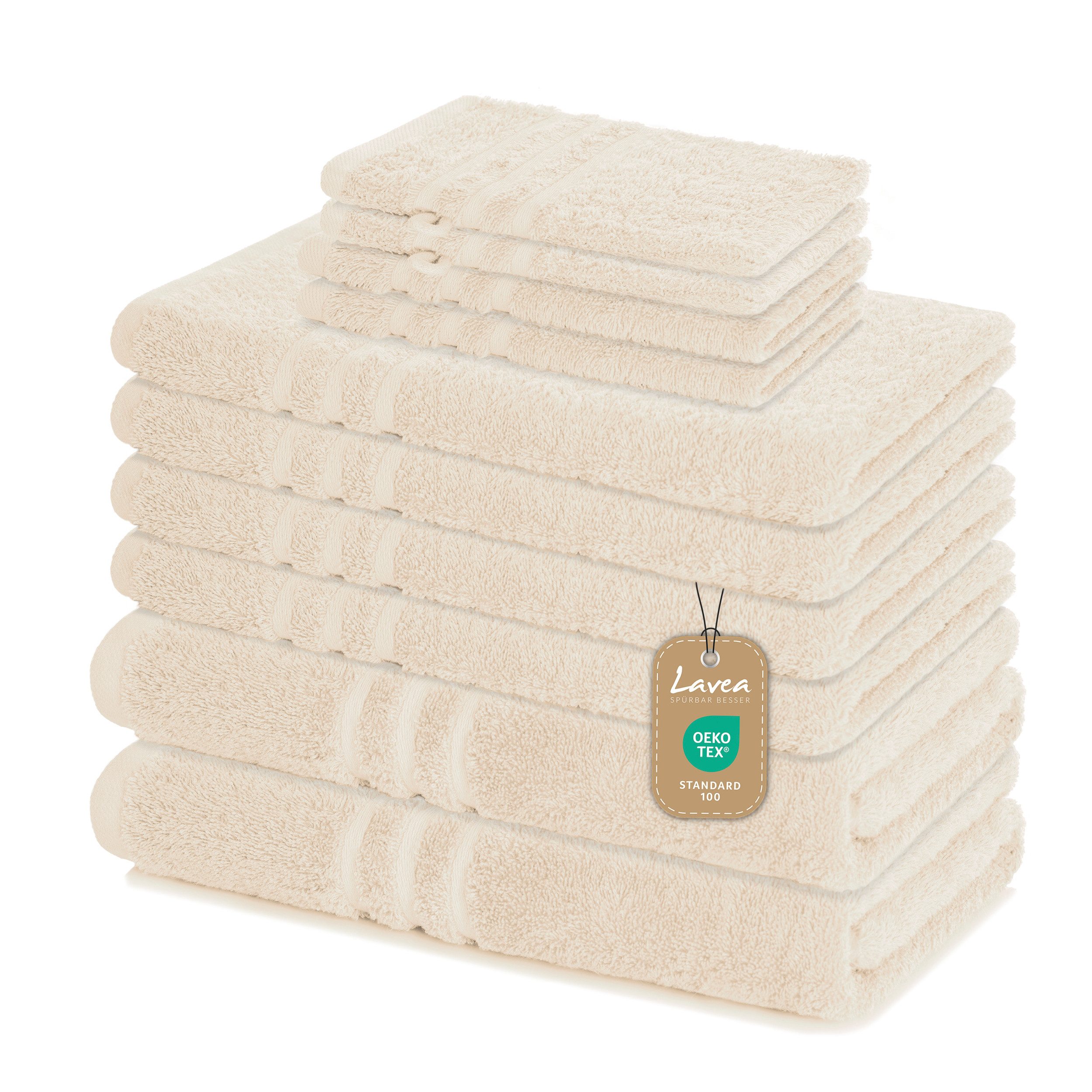 Lavea Handtuch Set Elena, Duschtücher, Handtücher, Gästetücher, Waschhandschuhe, 100% Baumwolle (Set, 10-St), Frottierserie, weich & saugstark, pflegeleicht, 500 g/m² Frottier