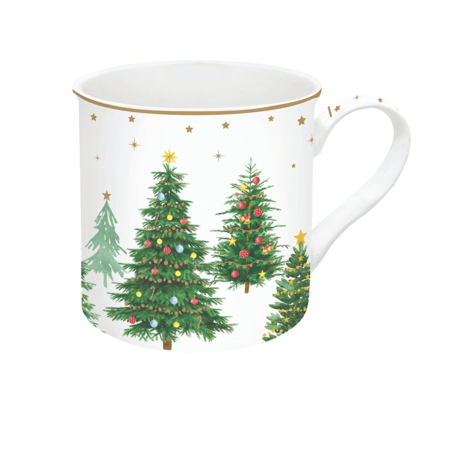 EasyLife Tasse Festive Trees, Porzellan, in Geschenkbox, Weiß, Tannenbäume, H: 9cm