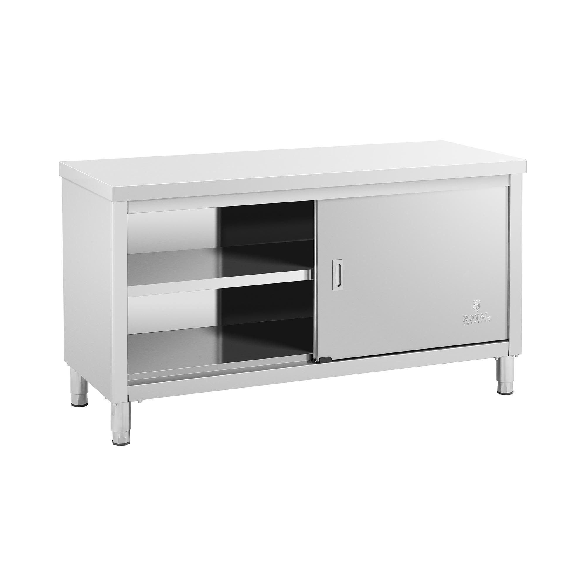 Royal Catering Arbeitstisch 150 x 60 cm Arbeitsschrank Gastro Schiebetüren Edelstahschrank, verschiedene Größen