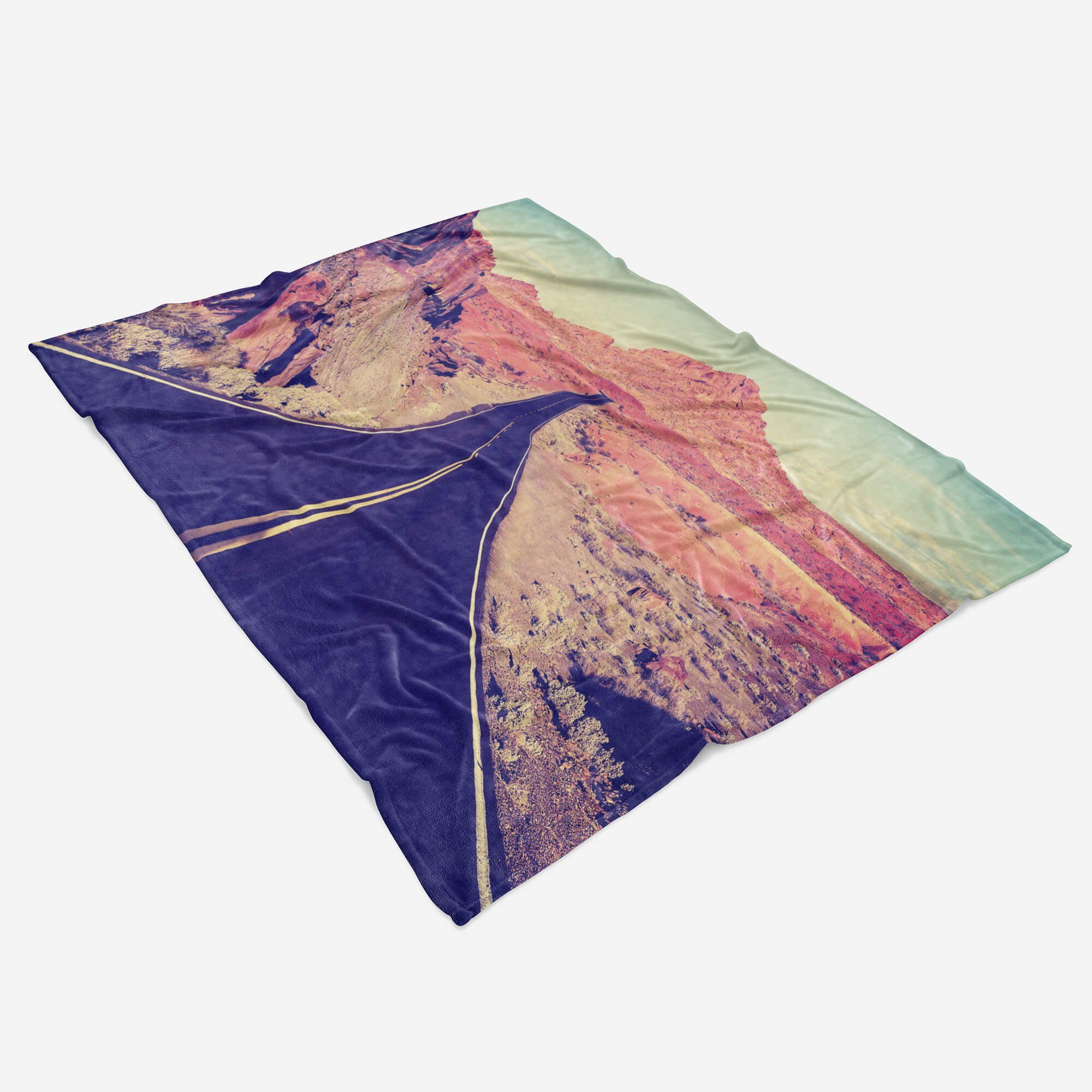 Sinus Art Handtücher Handtuch Arizona, Berge Baumwolle-Polyester-Mix Strandhandtuch Saunatuch Straße Handtuch (1-St), mit Fotomotiv Kuscheldecke