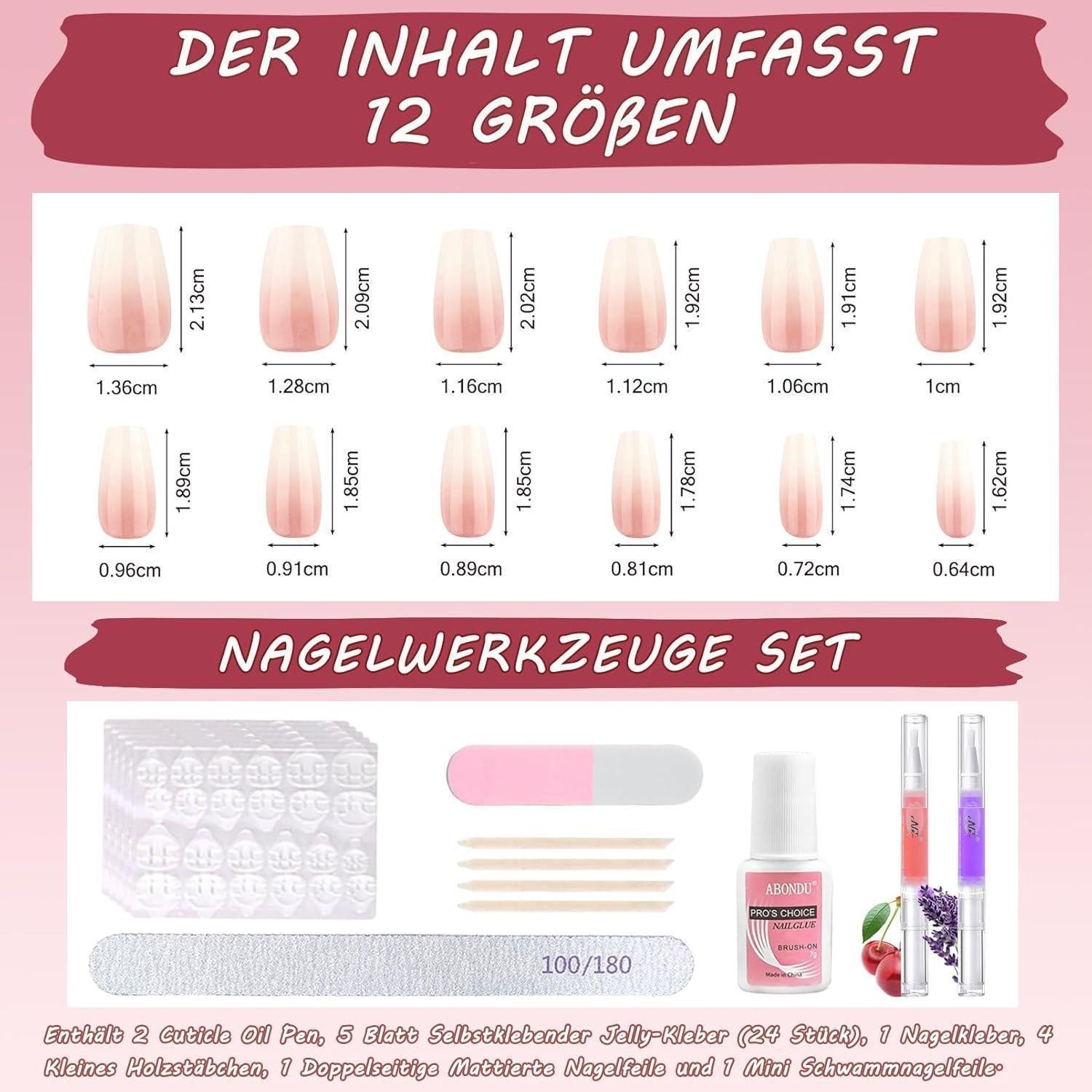 LuxusKollektion Kunstfingernägel Press On Nägel 360 Stück Ombre Rosa Gradient Ballerina 1 ml (1er Pack) – Bild 5 von 5
