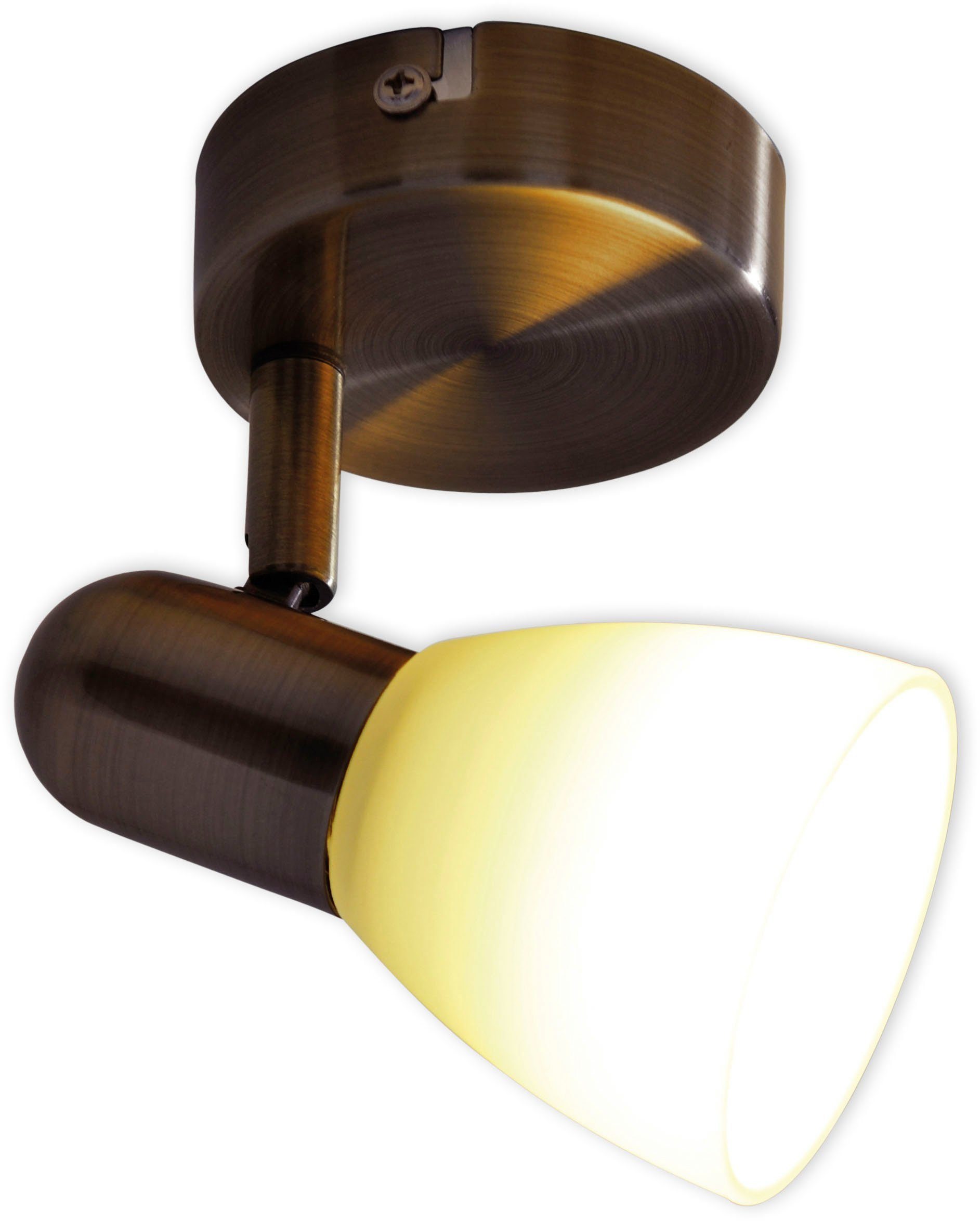 1er Glasschirm E14, wechselbar, LED Warmweiß, LED Deckenspot weiß Wand-u. braun, Deckenspot, näve Mestre, LED