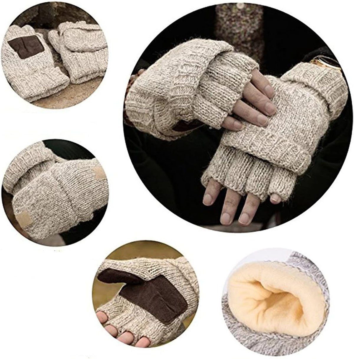 Beige Fingerlose DZ07 CTGtree Handschuhe Handschuhe Baumwollhandschuhe Winter Strick