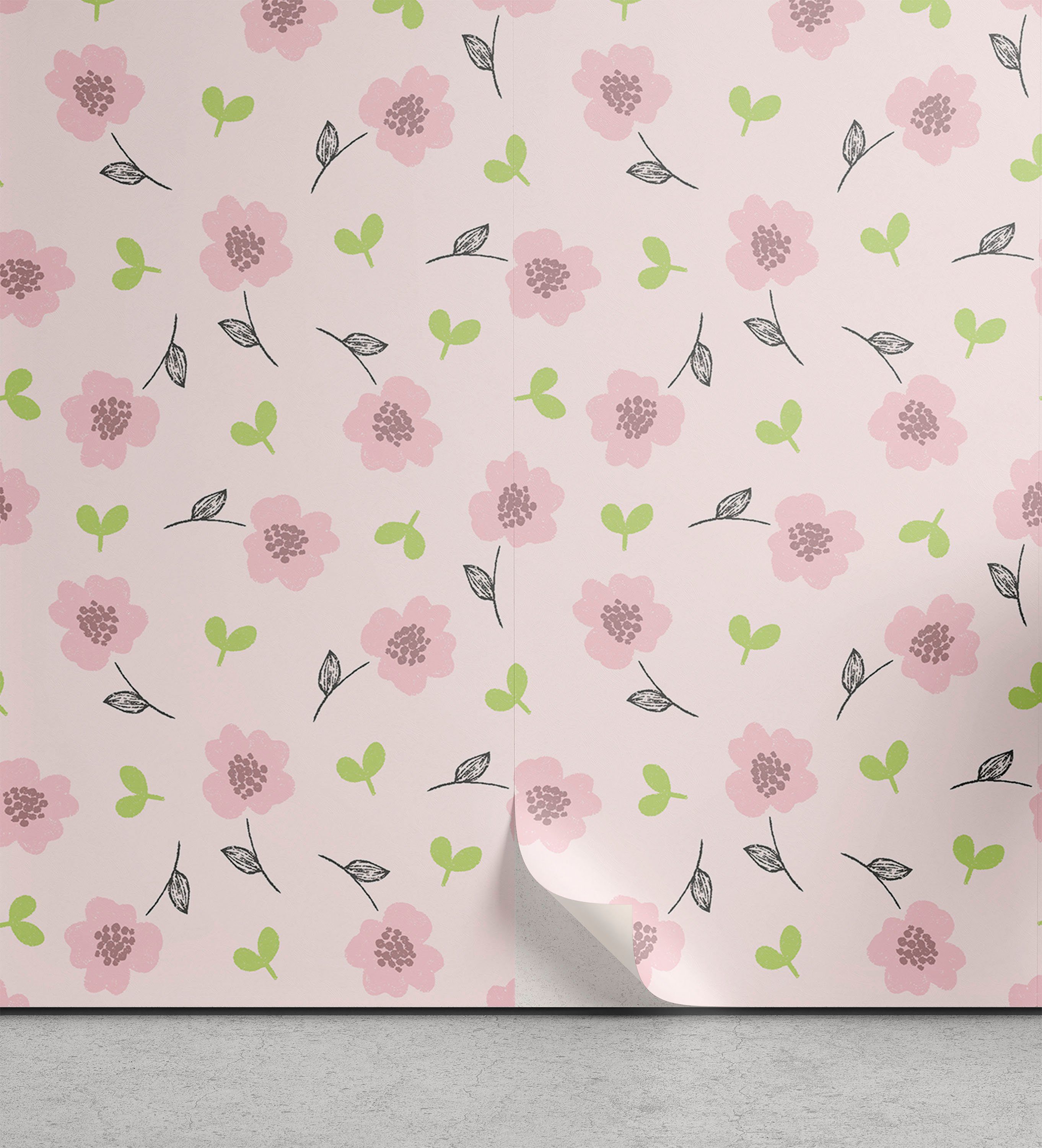 Abakuhaus Vinyltapete selbstklebendes Wohnzimmer Küchenakzent, Blumen Rosa blühende Blumen-Kunst