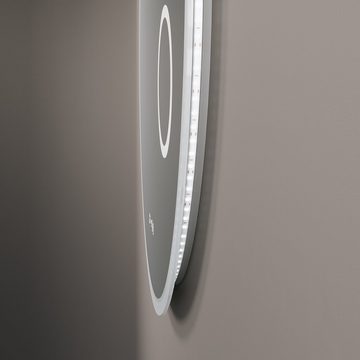 AQUABATOS Wandspiegel Badspiegel mit Beleuchtung rund Lichtspiegel Bad badezimmerspiegel, 3-fach-Vergrößerung,Kaltweiß,dimmbar,Digitaluhr,beschlagfrei