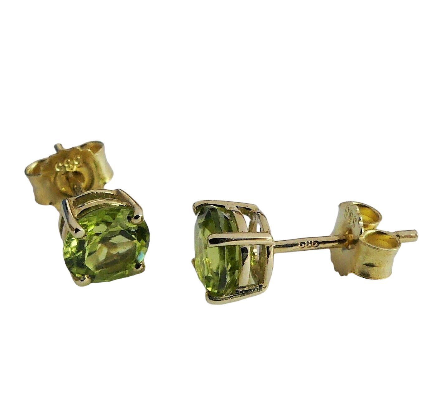 NICEANDnoble Paar Ohrstecker 585er Gelbgold 14 Karat Ohrstecker mit Edelstein Peridot, Damen Goldschmuck mit Edelstein