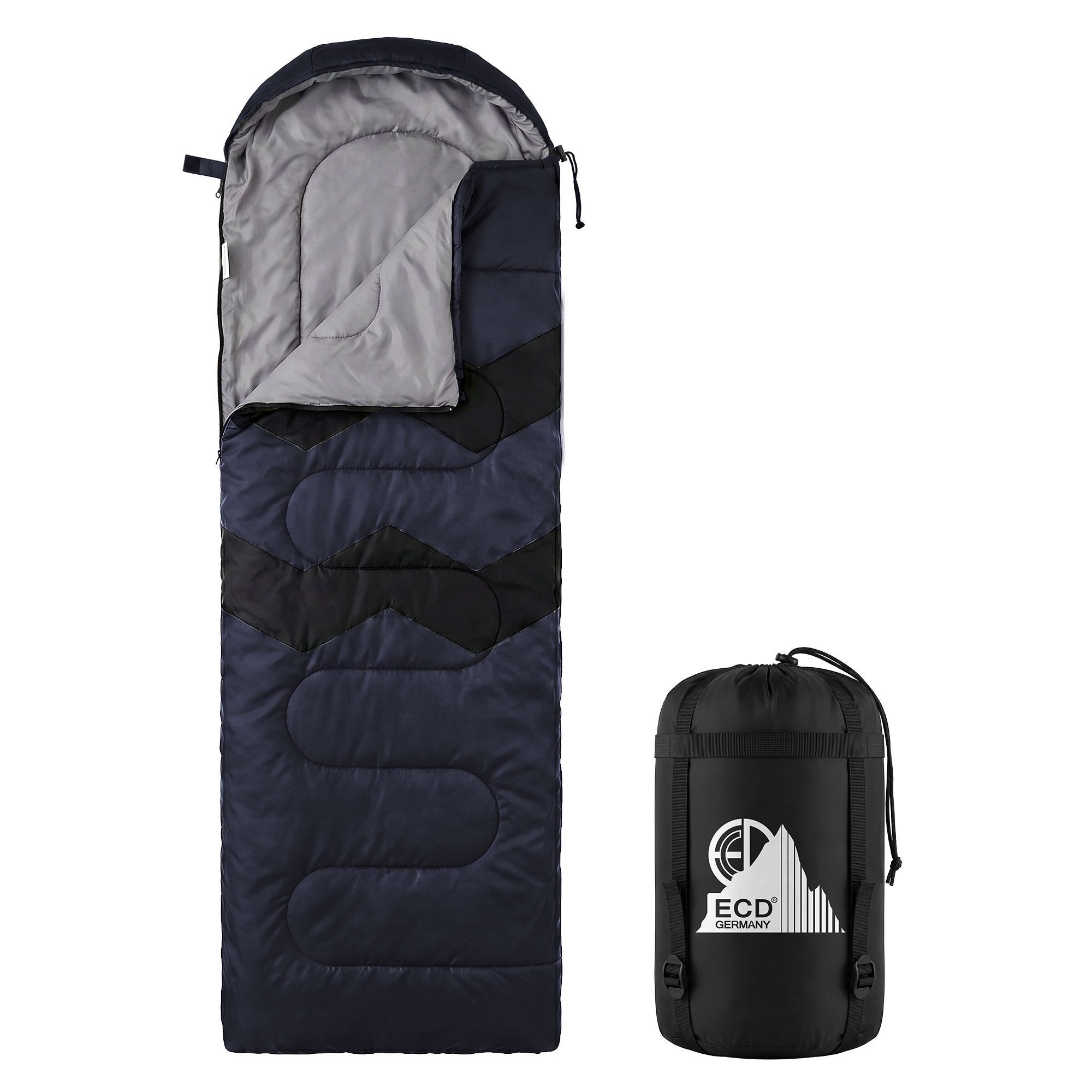 ECD Germany Deckenschlafsack Schlafsack Outdoor für Camping 210 cm Hüttenschlafsack 3 Jahreszeiten, Mumienschlafsack Dunkelblau wasserdicht kleines Packmaß leicht & warm von ECD Germany