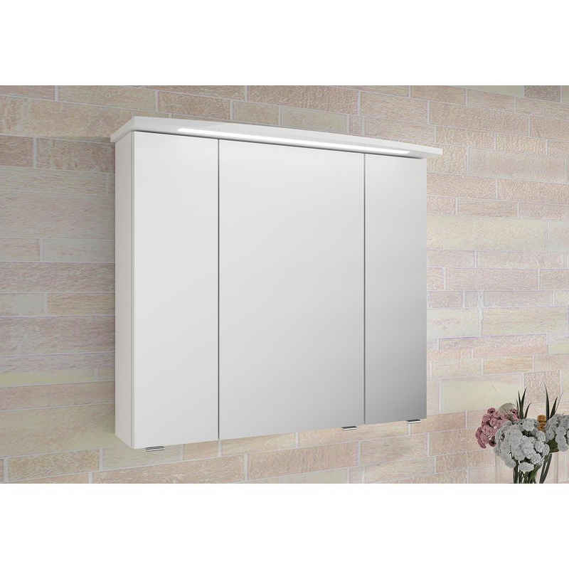 Lomadox Spiegelschrank FES-4010-66 Badezimmer mit Koprus in weiß glanz, inkl. LED - B/H/T: 82/72/27cm