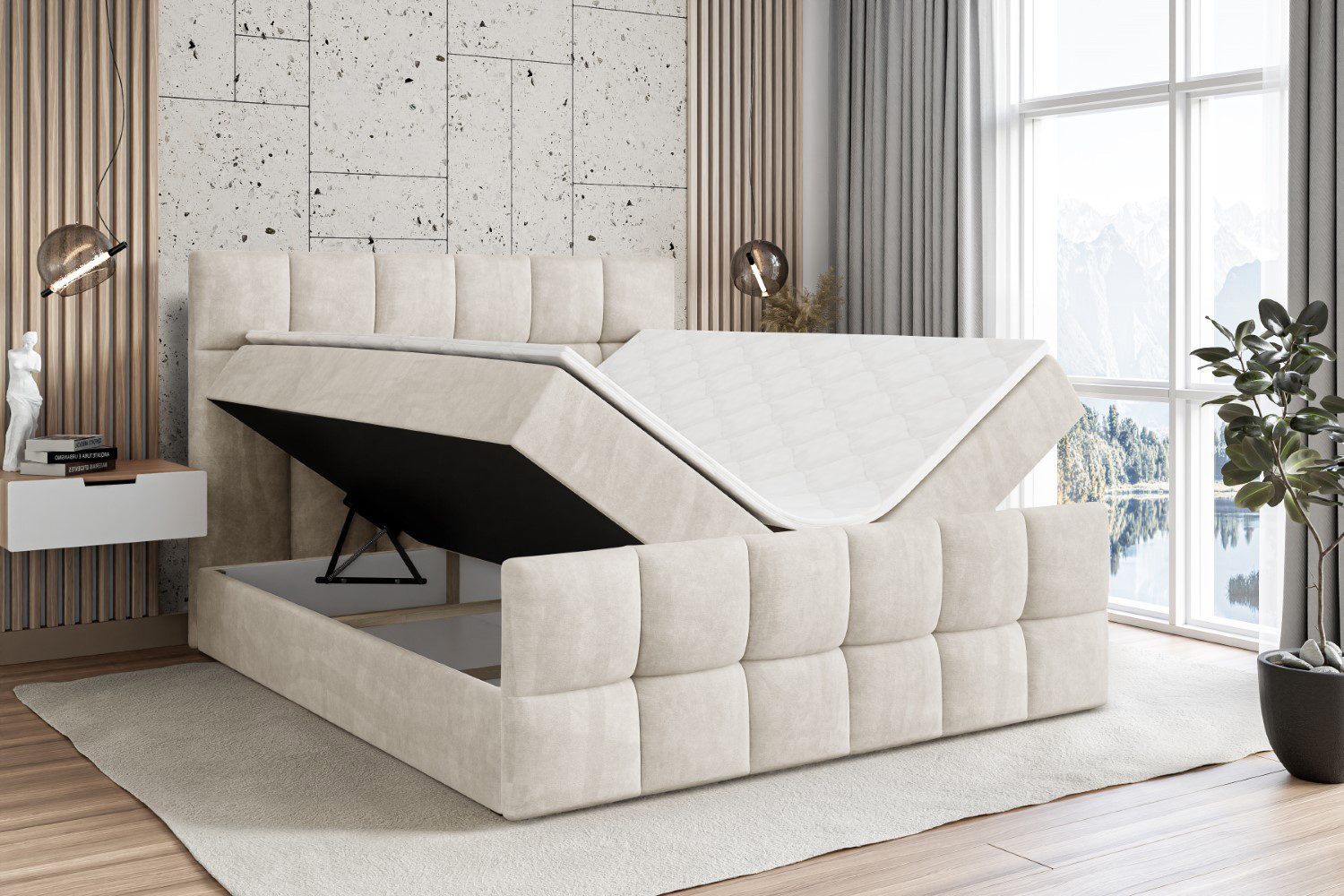 ALTDECOR Boxbett RICAR-Z (mit Matratze Lattenrost Topper Polsterbett mit Bettkasten Doppelbett), H4 Multipocket / H3 Bonellfederung, Springboxbett Boxspringbett