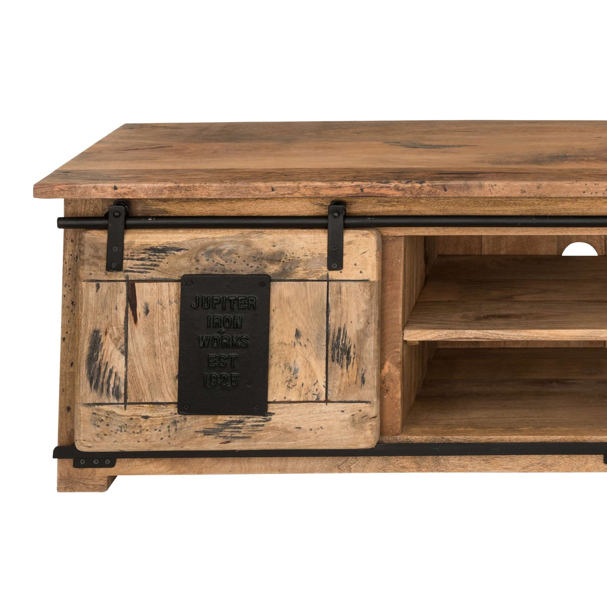 bene living TV-Board Florenz Vintage - 180 cm - Mangoholz (Indoor-Möbelset, 1 St), hochwertiges Massivholz - Schiebetüren und Ablagefächer