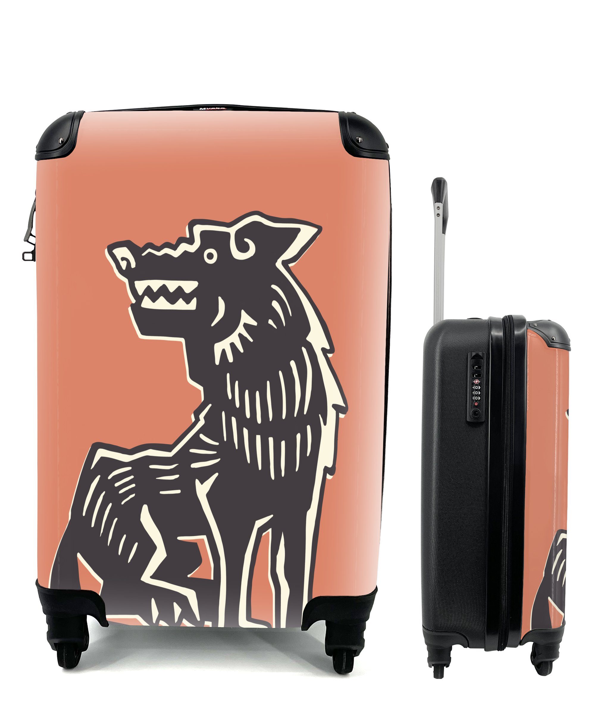 MuchoWow Handgepäckkoffer Wolf - Rosa -Tier, 4 Rollen, Reisetasche mit rollen, Handgepäck für Ferien, Trolley, Reisekoffer