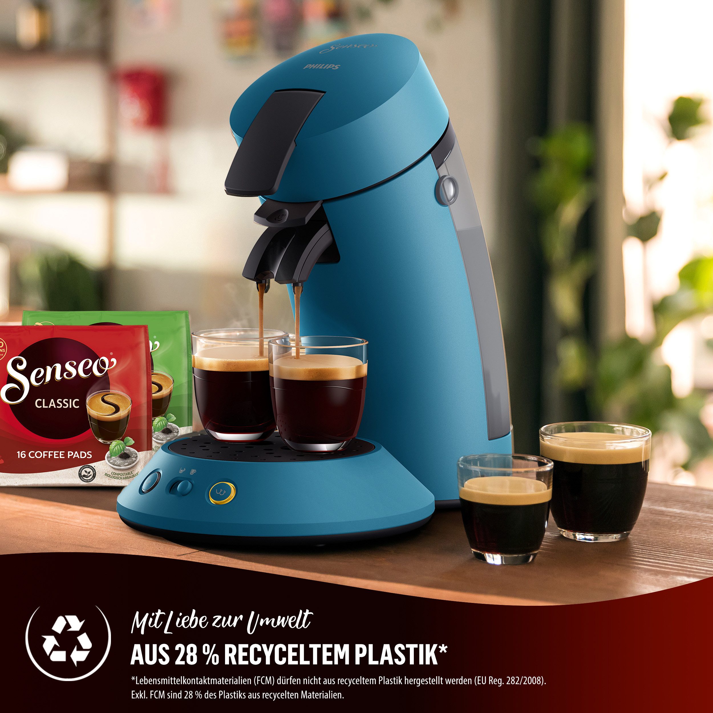 Philips Senseo Kaffeepadmaschine Original Plus CSA210/90, mit zwei Kaffee-Einstellungen, aus 28% rec. Plastik