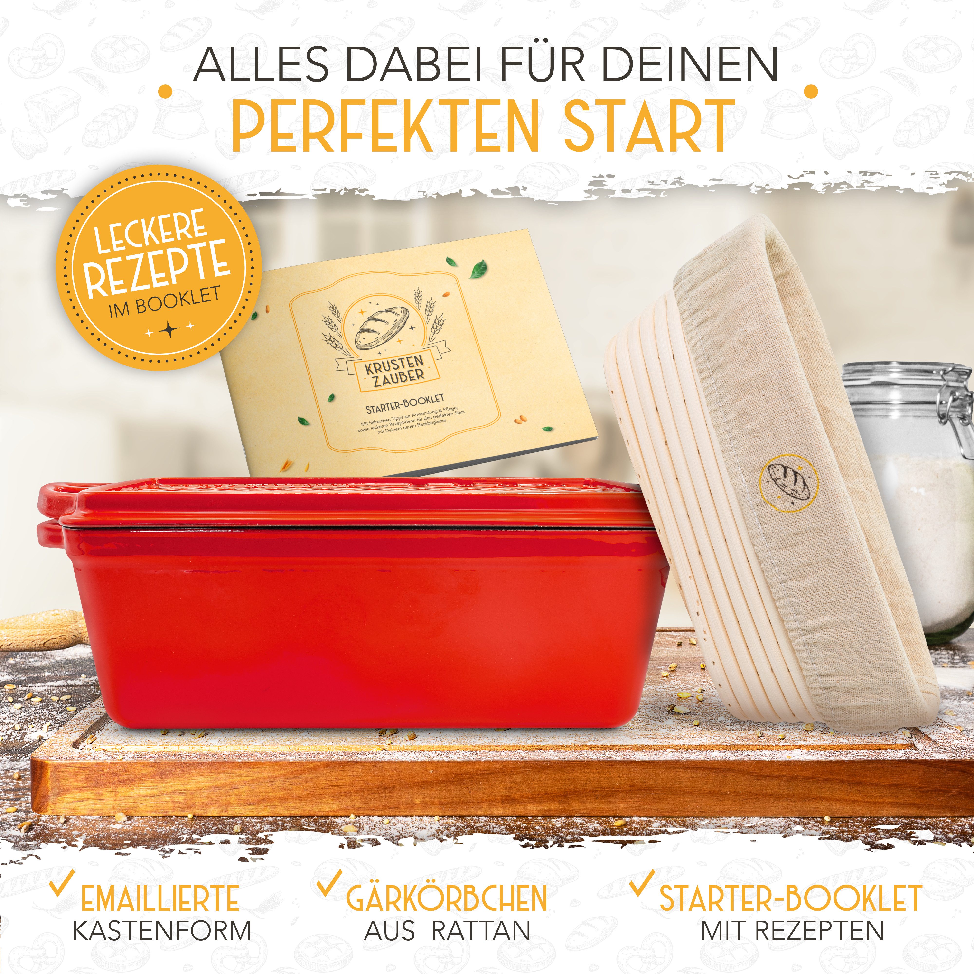 Krustenzauber Brotbackform Brotbackform Gusseisen Topf Brot Backen [inkl. Gärkorb] – Bild 3 von 5